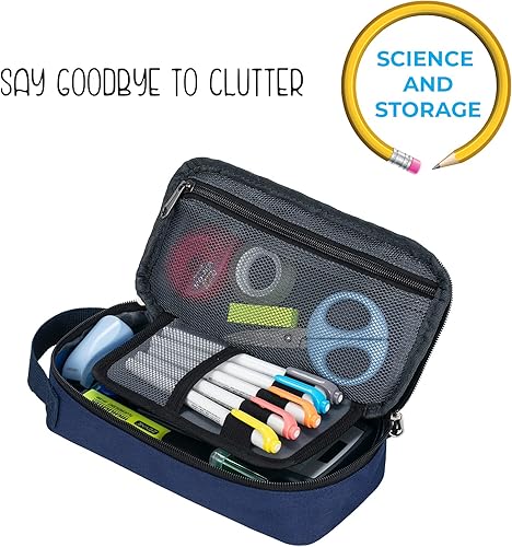 Miniatura 3 de Estuche grande para lápices, estuche duradero para bolígrafos con gran capacidad, bolsa de papelería portátil minimalista con asa para escuela,