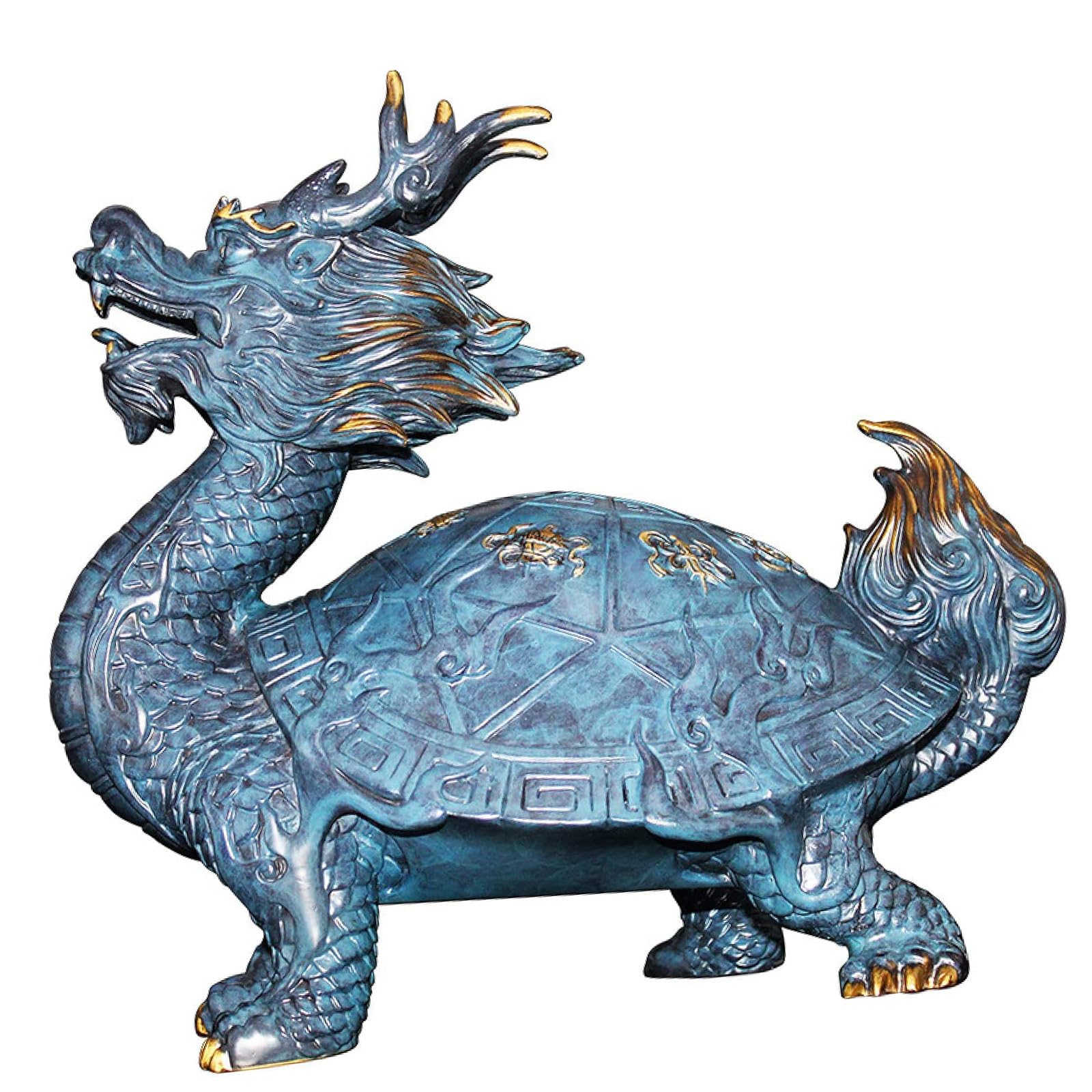 Wo Lai Gou Chinese Pure Copper Dragon Tortoise Statue, Decoration Ornaments, Sculptures & Statues, Feng Shui Longevity Tortoise Figurine, Wealth, Protection & Good Fortune, For Elders