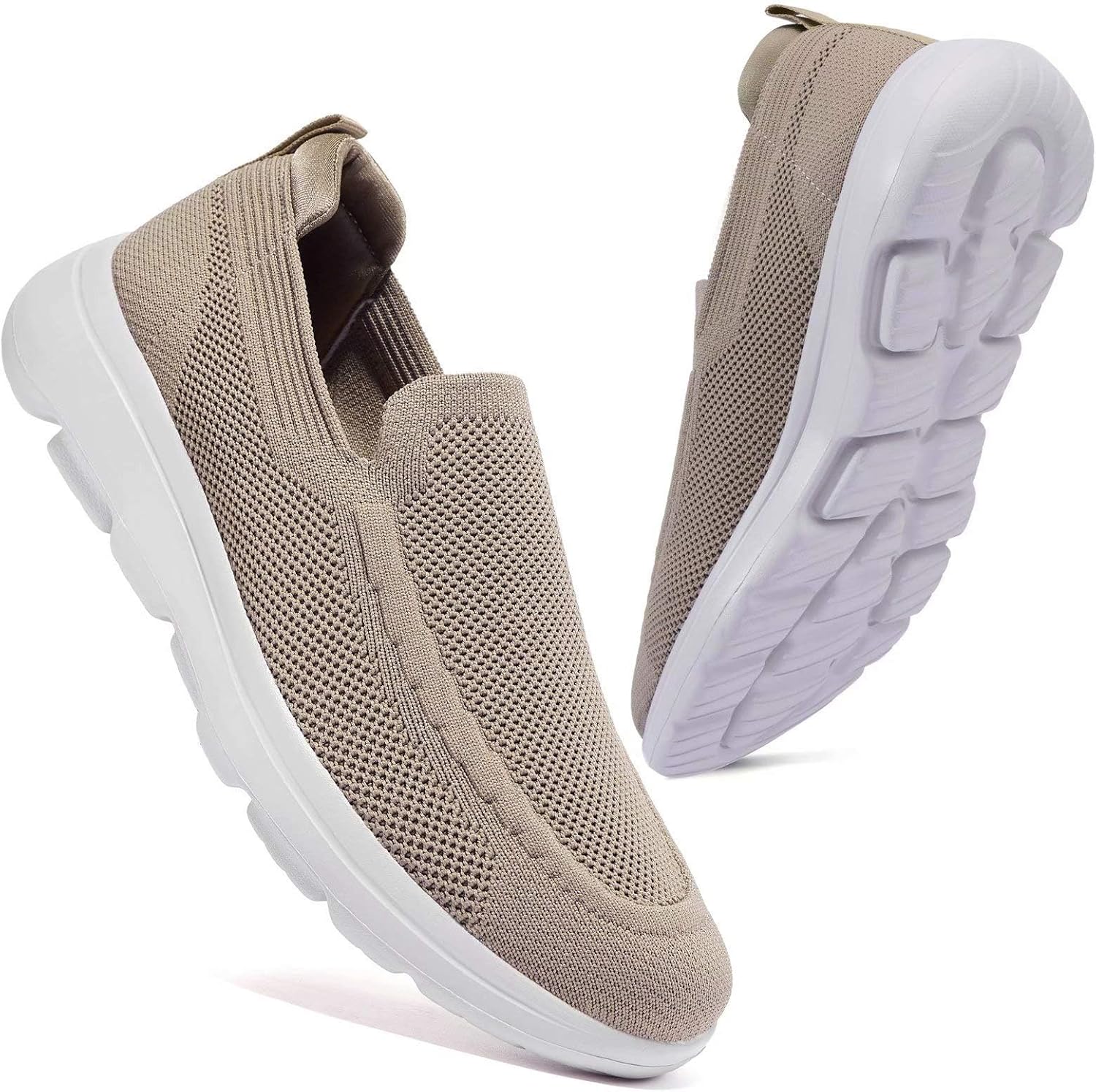 konhill Men's Slip On Walking Shoes Breathable Knit Casual Sneakers Comfortable Laceless Mesh Loafers with Flexible Cushioning Sole