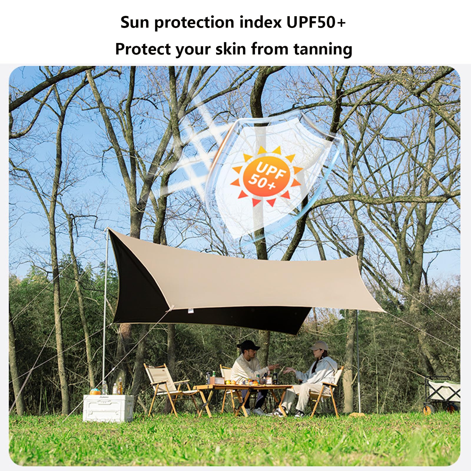 Bâche De Camping Valicaer – 3x3 M, Polyester Imperméable Anti-UV – Œillets, 8 Piquets Et Cordes – 1,8 Kg – Pour Tente, Hamac, Abri