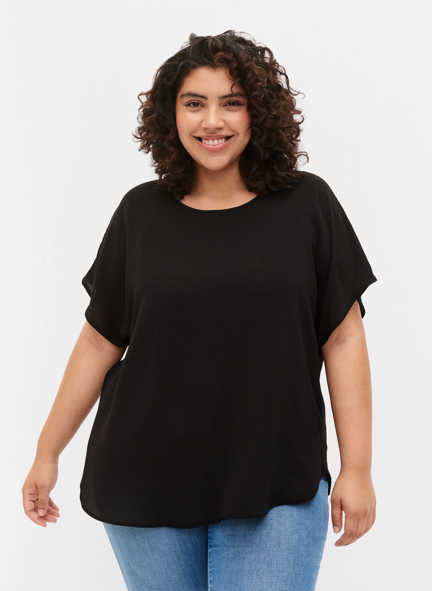 Zizzi Bluse Große Größen Damen - Kurzarm Tunika mit Rundhalsausschnitt - Elegante Plus Size Kleidung für den Sommer - Curvy Mode Damen Größe 45-56