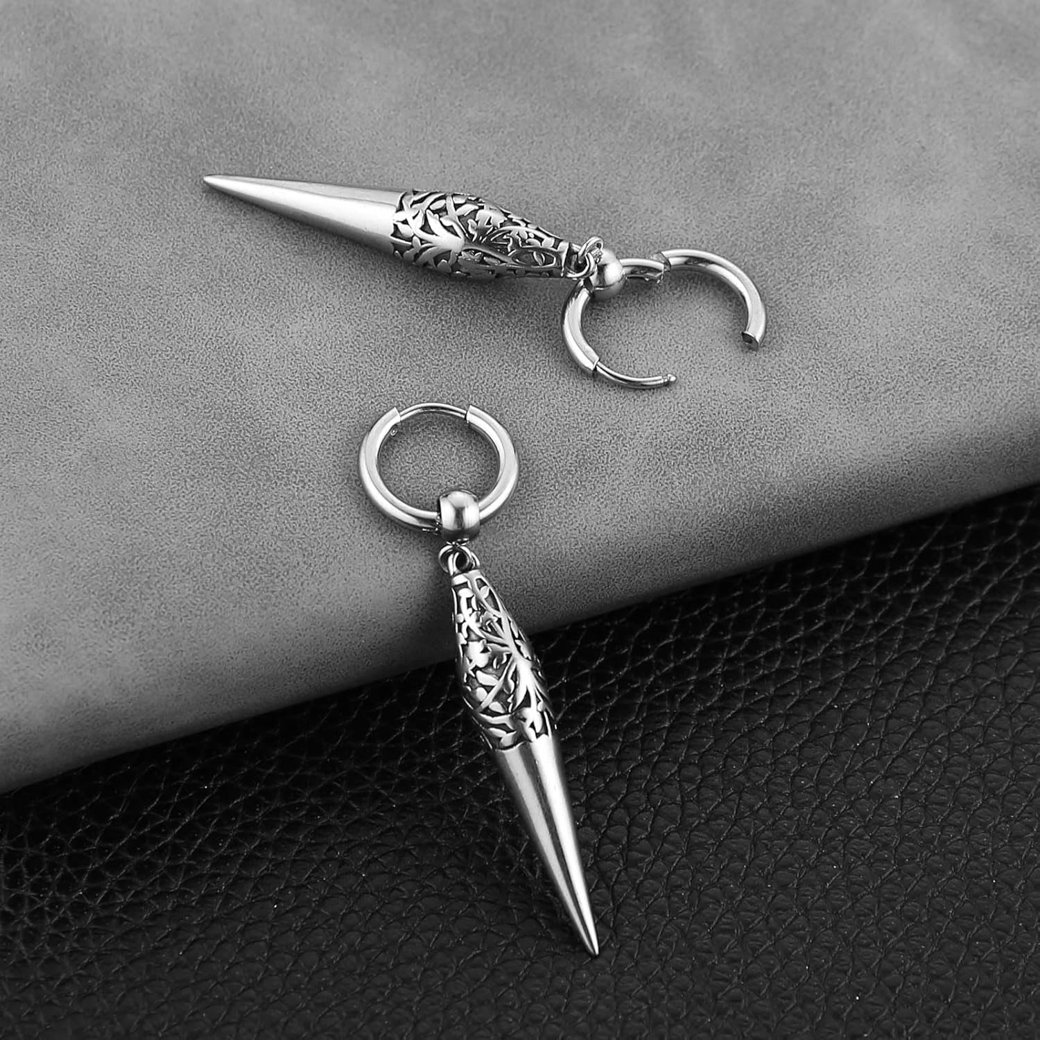 HZMAN Spike Dangle Drop Earring for Men Retro Gothic Stainless Steel Awl Earring Hinged Huggie Hoop Earring Jewelry Gift - Image 5