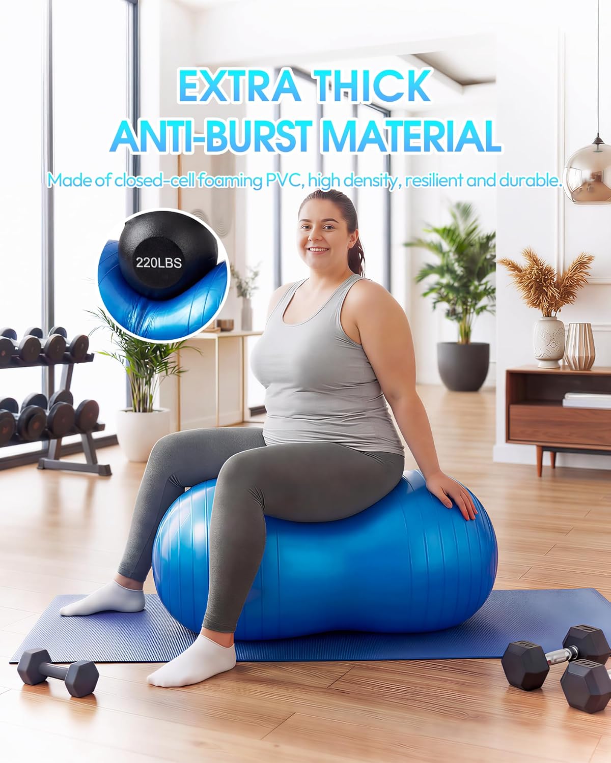 Premium Peanut Ball - 100x50cm Anti-Burst Exercise Ball for Physical Therapy, Pregnancy Labor & Home Fitness Sensory| Non-Slip Design | Quick-Inflate Pump Included
