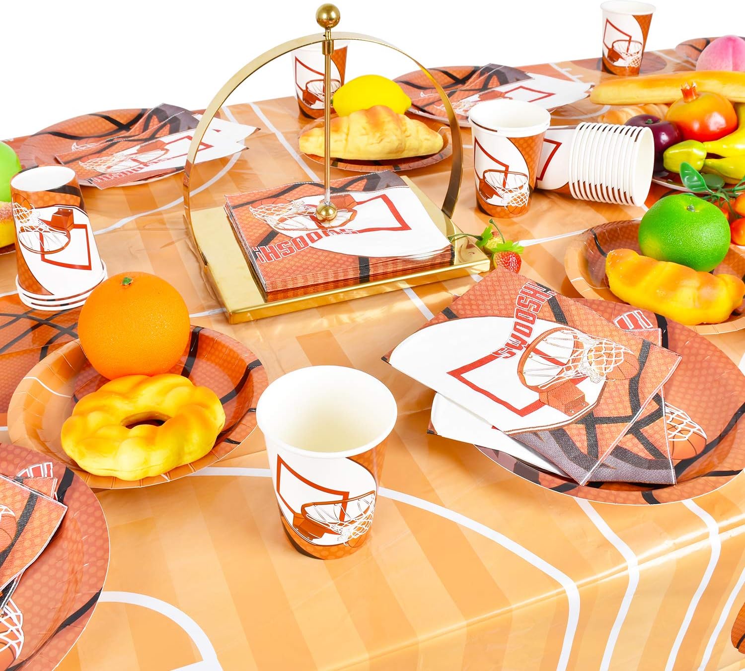 Gatherfun Basketball Disposable Tablecloth - Plastic Table Cover for Theme Party, Kids and Adult Birthday, March Madness Decorations - 4PCS 54X108inch