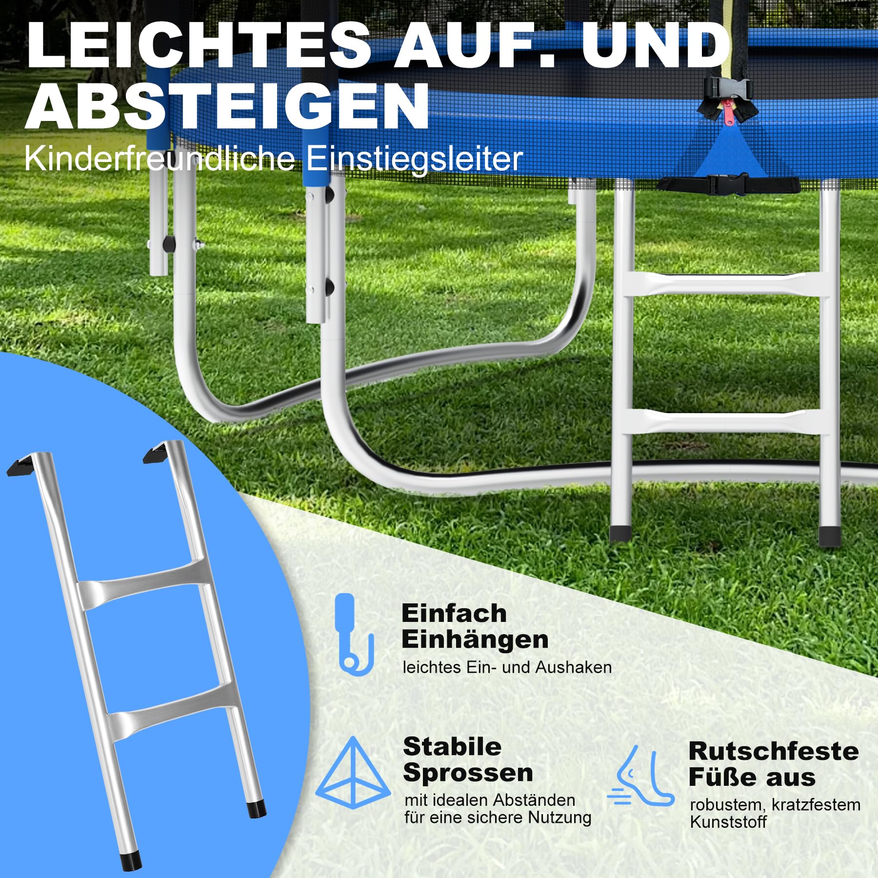 Trampolin Gartentrampolin mit Sicherheitsnetz TÜV GS Zertifizierung Outdoor Trampolin mit Leiterkombination wasserdicht UV-beständig Geschenk für Kinder und Familien