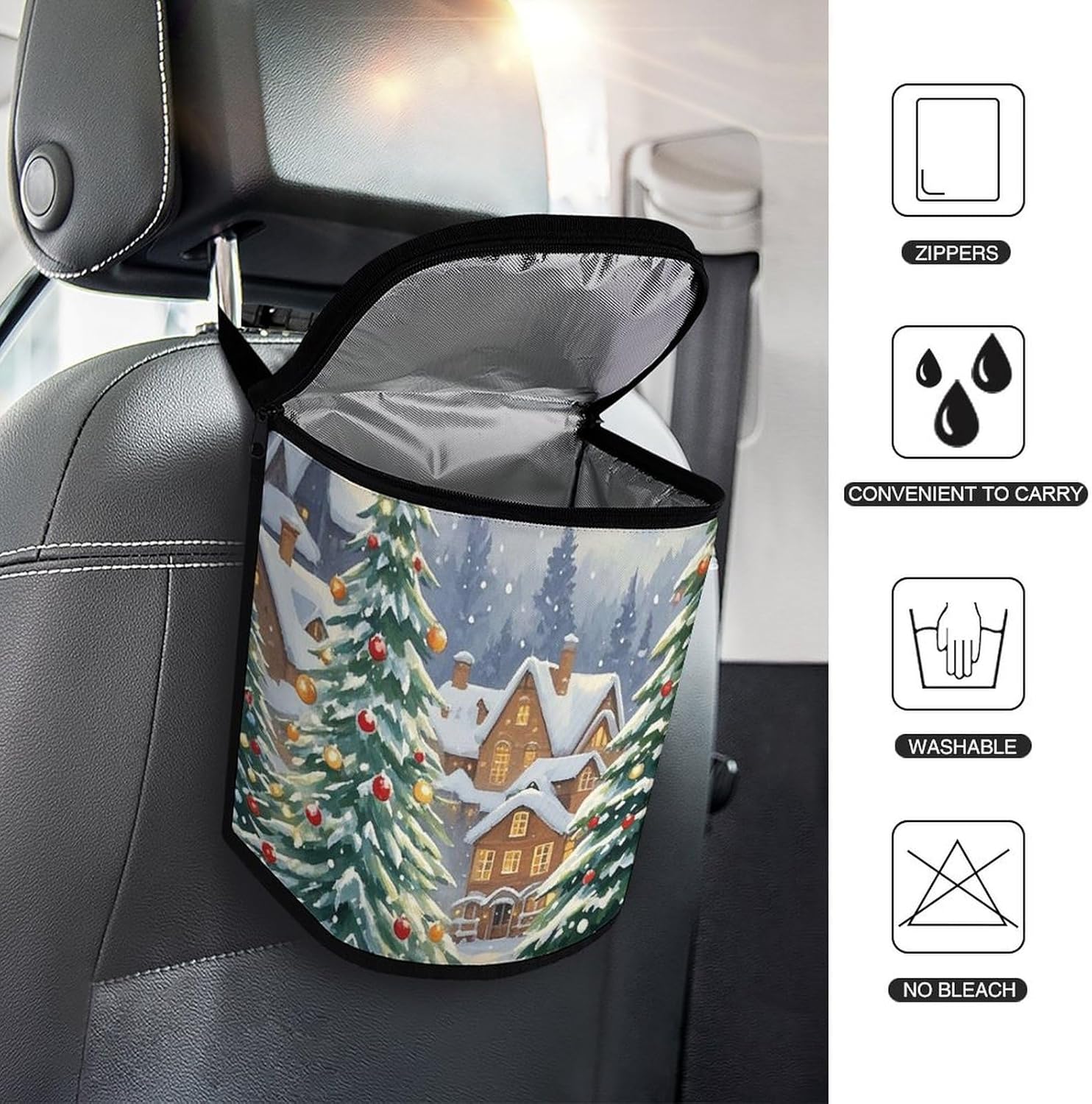 Christmas Tree Town Foldable Car Trash Bag Hanging New Trash Can for Car Car Garbage Bags Car Trash Bag Can Hang from Headrest for Car Home Office