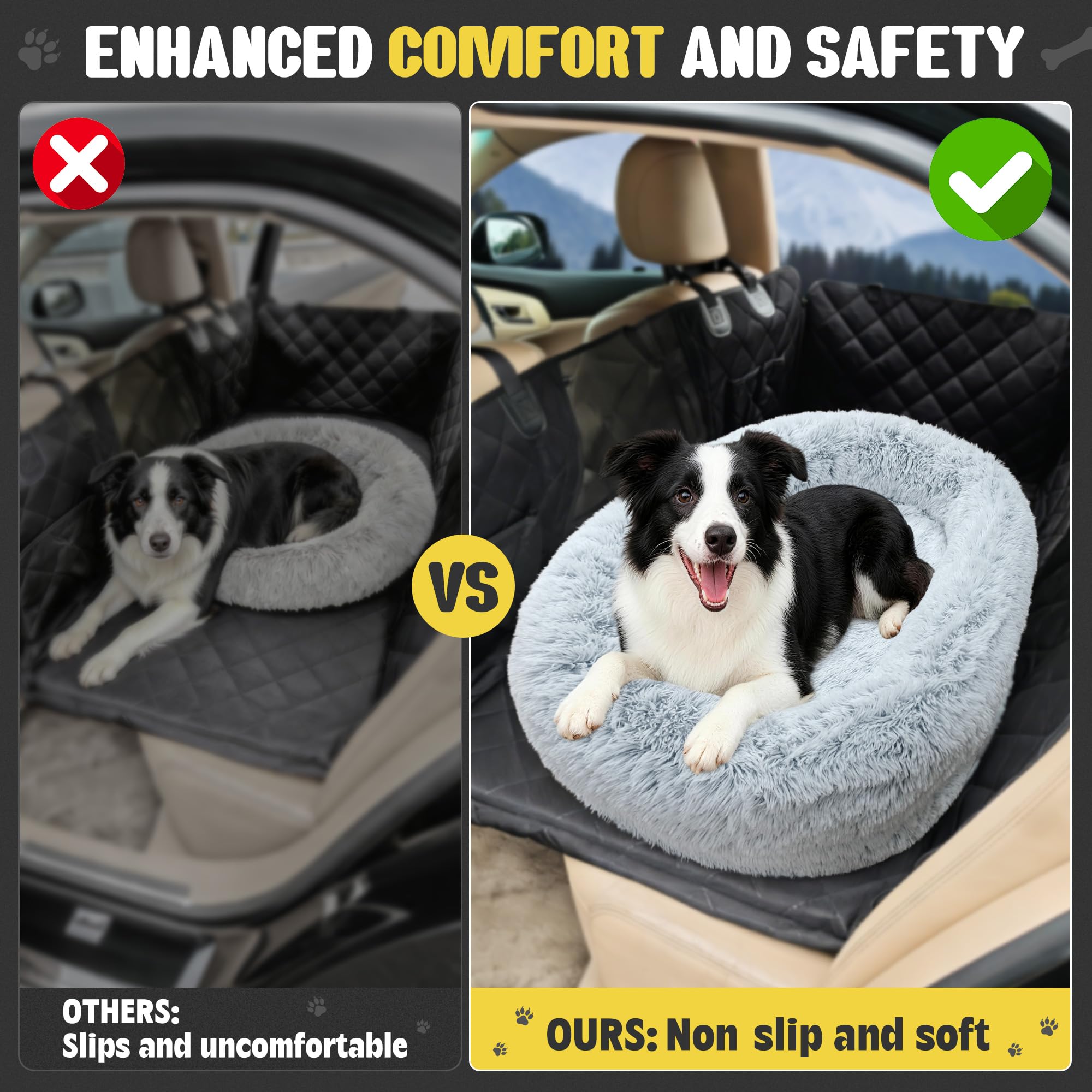Perro Grande Coche Asiento, Suave Cuscino Coche Perros, Enorme Cama Acolchada Para Perro, Alfombrilla Extraíble Impermeable y Lavable, Suave y Antideslizante Asiento Trasero y Maletero, Gris Claro