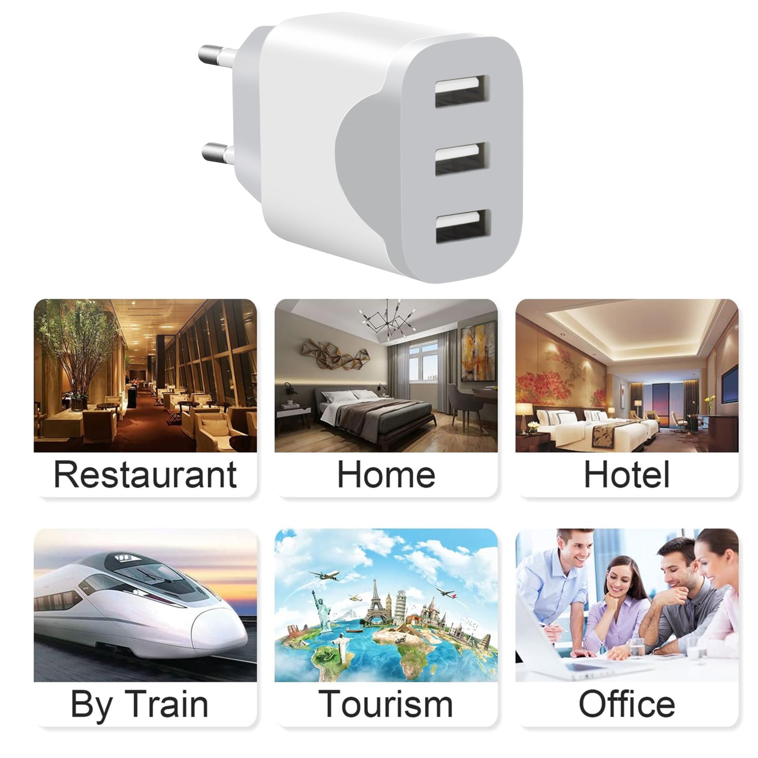 2 Pezzi Caricatore USB, Adattatore di Caricabatterie USB a 3 porte per iPhone 16 15 14 13 12 11 Pro Max SE XS XR 8 Plus SE, iPad, Samsung Galaxy (Bianco)