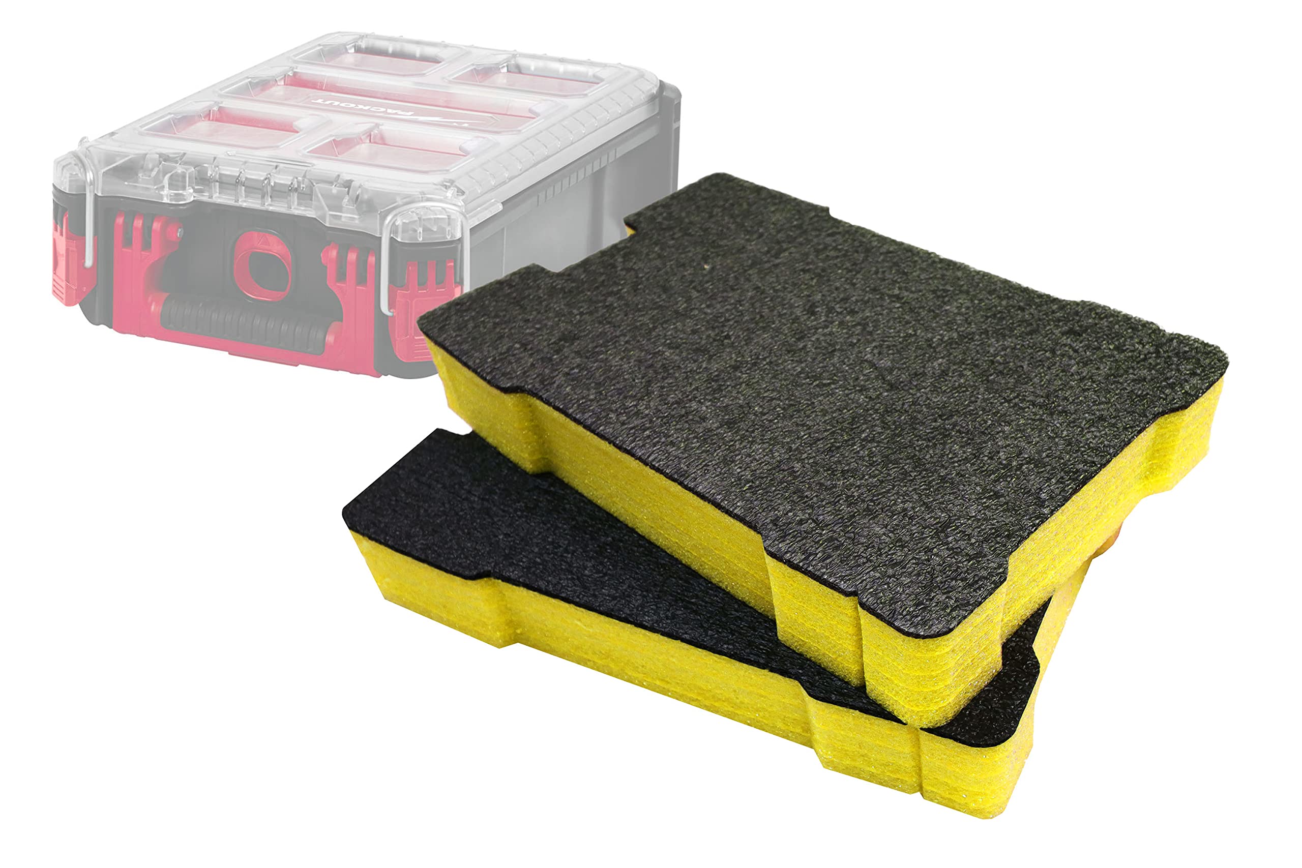 Shadow Foam Packout Compact Organiser Inserts – Perfect Fit for Milwaukee Packout Compact Organiser [Yellow 50mm Twin Pack] Easy Peel Foam for Milwaukee Packout System