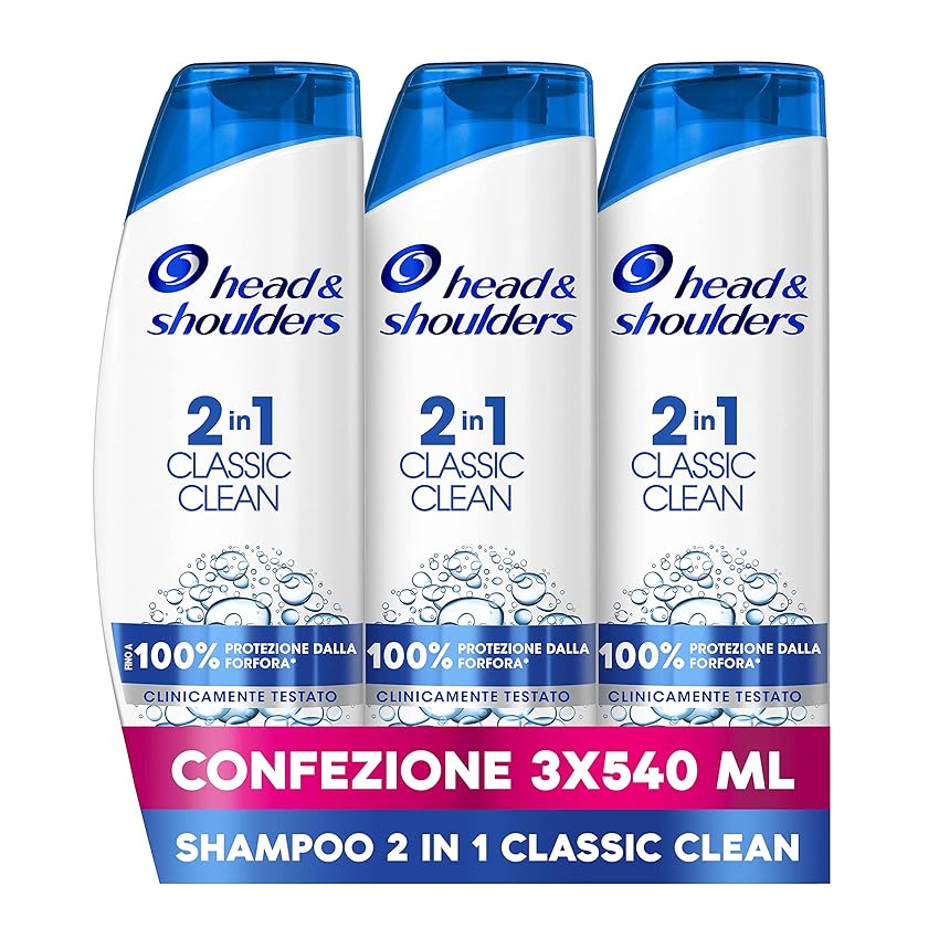 Immagine del prodotto Head & Shoulders Antiforfora Shampoo + Balsamo 2in1 Classic Clean, Per Capelli Grassi, Protezione Dalla Forfora Per Cute E Capelli, Dermatologicamente Testato, 3x540ml
