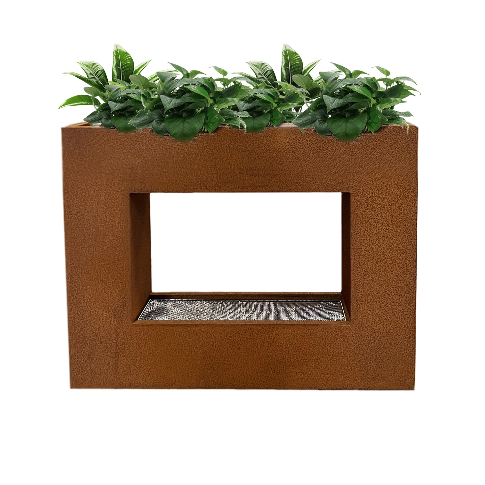 KÖHKO® 32001B - Cortina de agua con iluminación LED, altura 60 cm, acero corten con macetero, cascada, fuente de agua