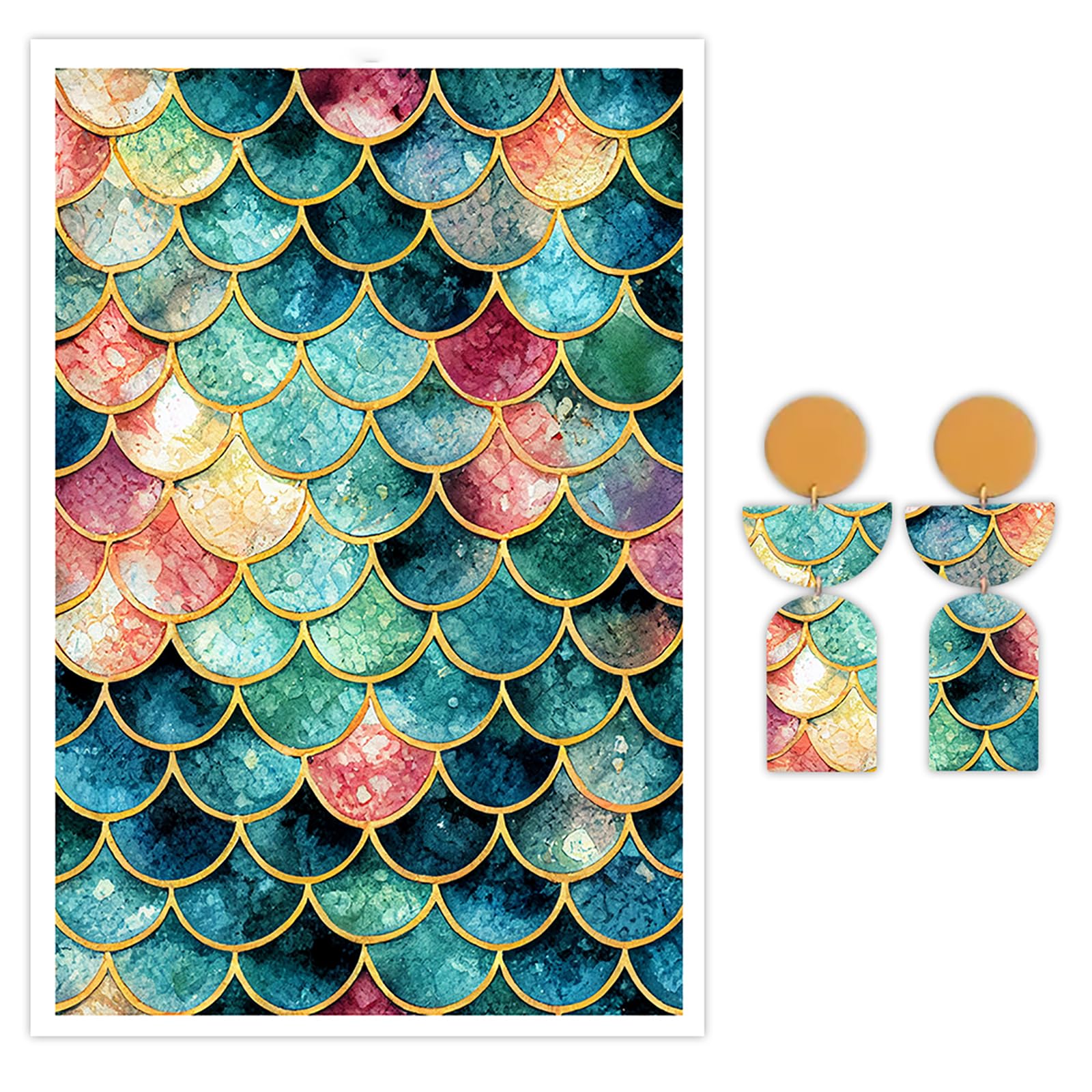 Scale Clay Transfer Paper for Earrings & Polymer Clay, 10 Sheets Water Transfer Paper for Polymer Clay Jewelry DIY Craft Supplies Decals Stickers 5.82x3.93inch
