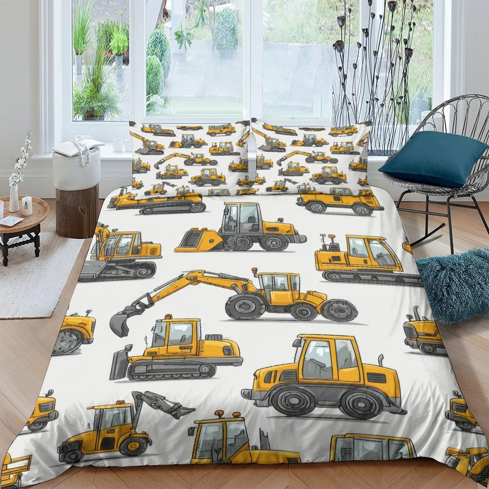 Ctjqhvkz Style-5 3D Printed Construction Digger Fitted Sheet Microfiber Soft Anti-Slip Yellow Excavator Bed Cover For Bedroom Dorm Mattress Protection Decor Single（135X200cm）