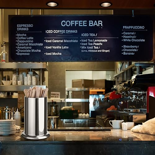 Vista 2 de MyLifeUNIT Soporte para popote para mostrador, soporte para agitadores de café de acero inoxidable, 6.7 x 4.9 pulgadas Blanco