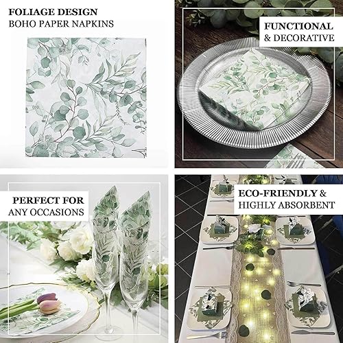 Miniatura 3 de Efavormart - Servilletas de papel con diseño de hojas de eucalipto verdes suaves de 2 capas para bodas cócteles bebidas 18 GSM 20 unidades