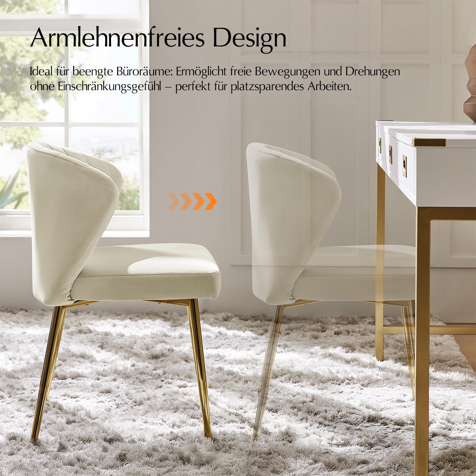 HULALA HOME Esszimmerstühle Modern Küchenstühle aus Samt Stühle Esszimmer mit Metallbeine Esstisch Stühle Schminktisch Stuhl für Wohnzimmer, Beige