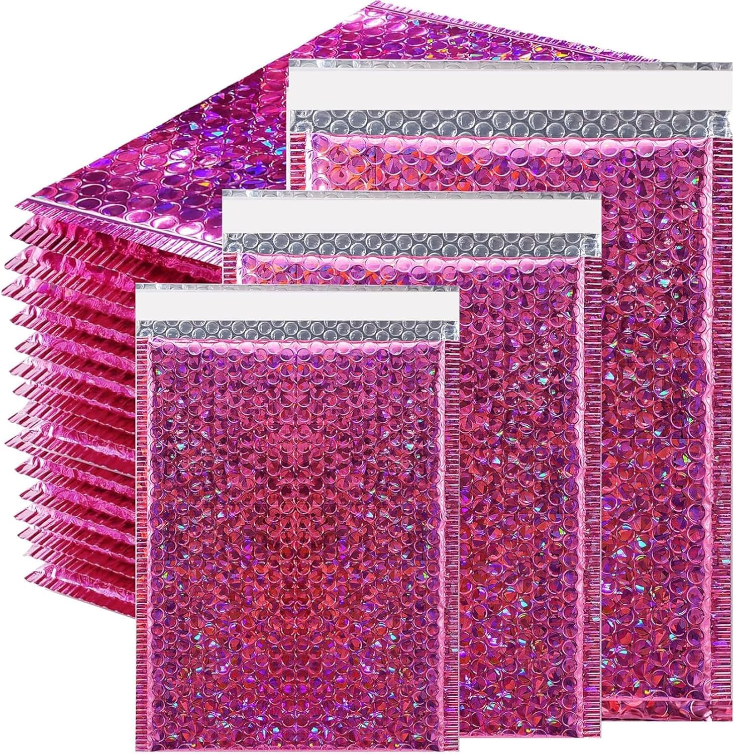 Erinnmy 50Pcs Metallic Bubble Mailers,Waterproof Self Seal Adhesive Cushion Envelopes,Foil Glitter Shipping Mailer,Holographic Bubble Mailer for