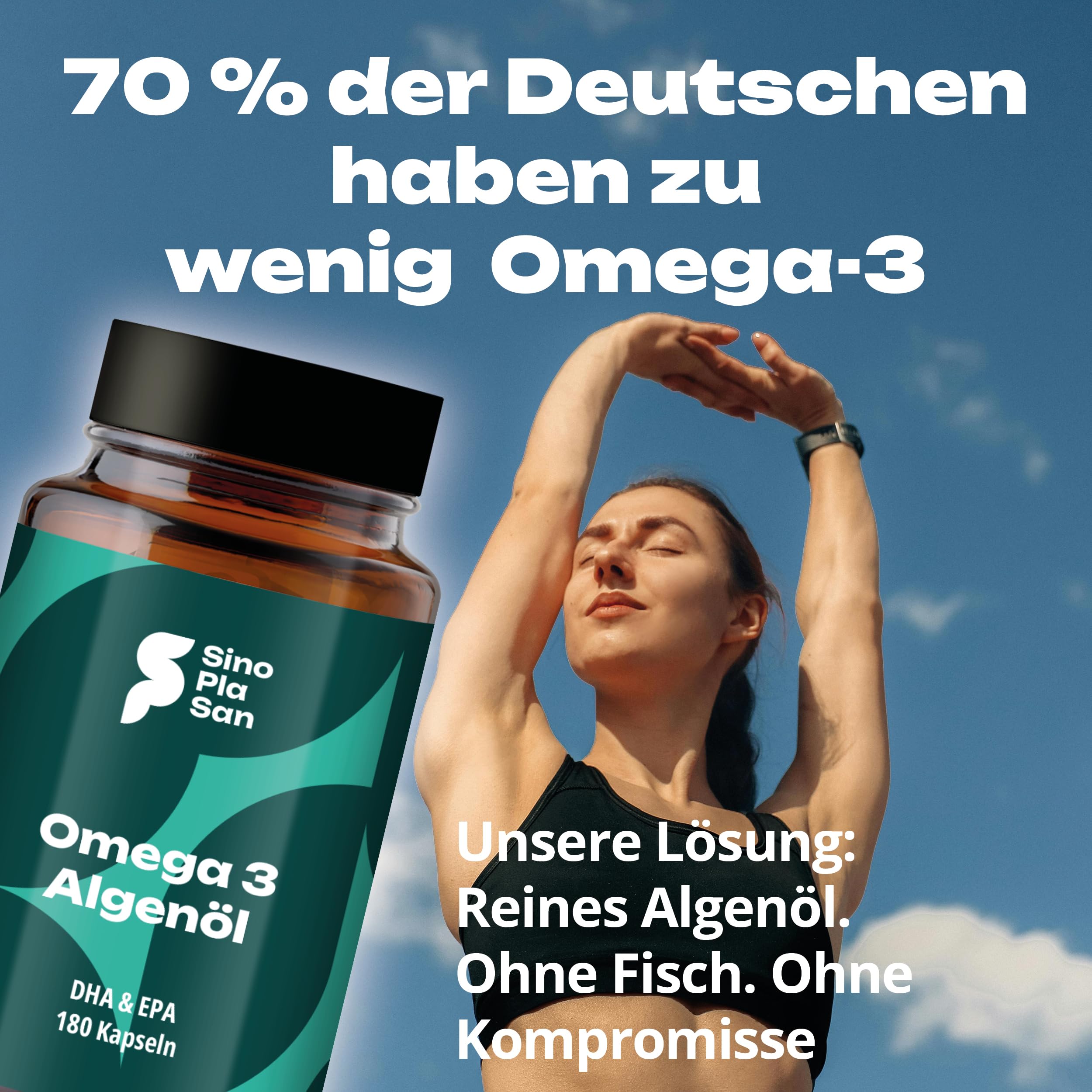 SINOPLASAN Omega 3 Vegan - 180 Kapseln - 576mg DHA & 288mg EPA