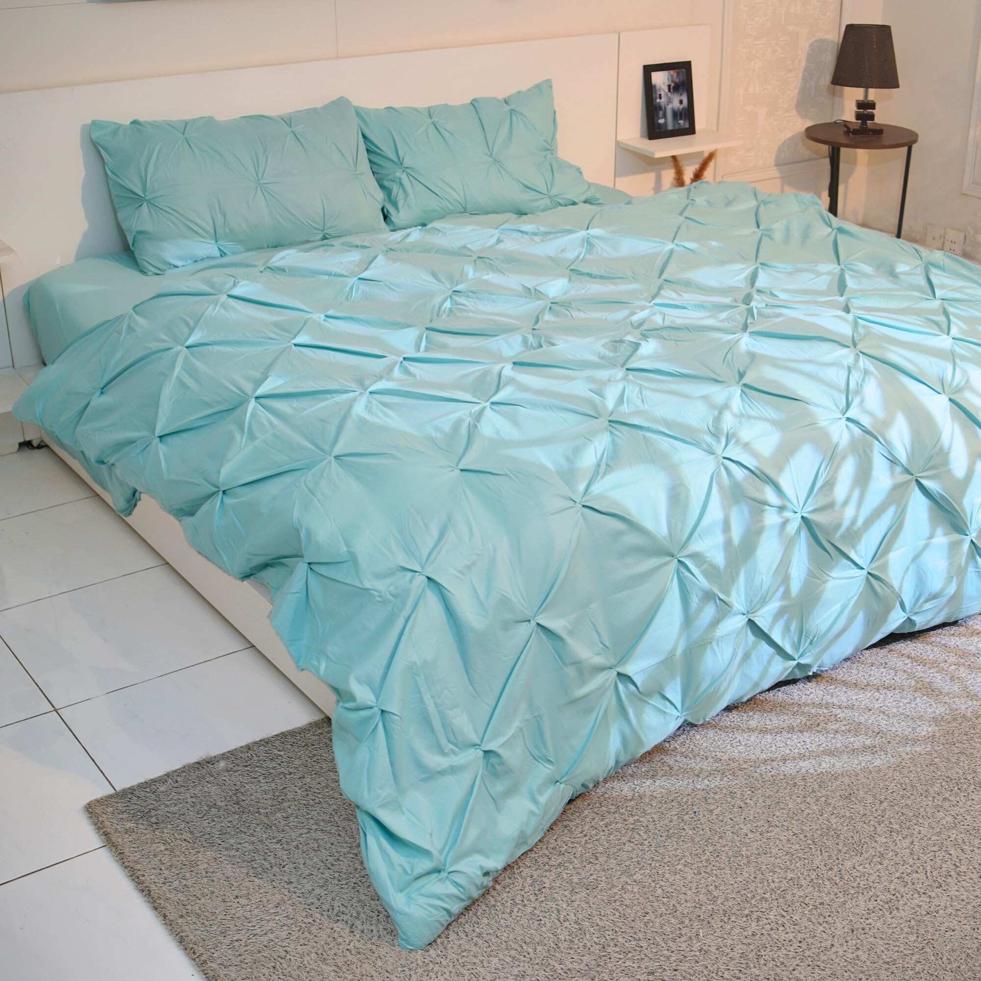 AHS - Single Duck Egg Pintuck Duvet Cover Sheet - Comfy Bedding Set With Pillow Cases - Soft Durable Brushed Microfiber Quilt Cover - Breathable & Washable Duvet Bedding Set โ image 1