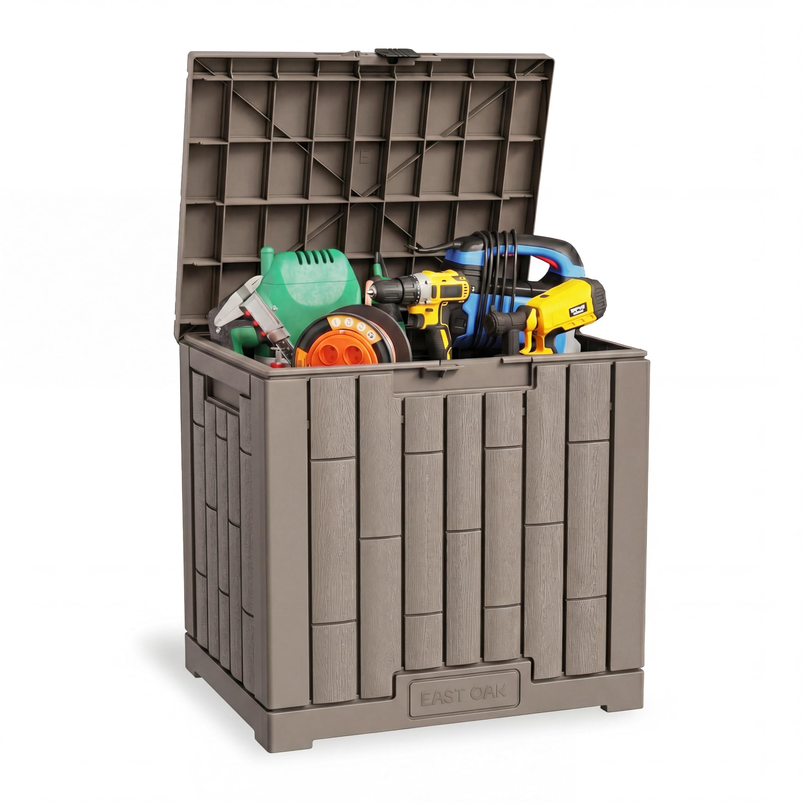 EAST OAK Outdoor Storage Box, 31 Gallon Deck Box, Waterproof Resin Storage Bin for Patio Cushions, Gardening Tools, Pool Toys, Lockable, UV Resistant, Bronze