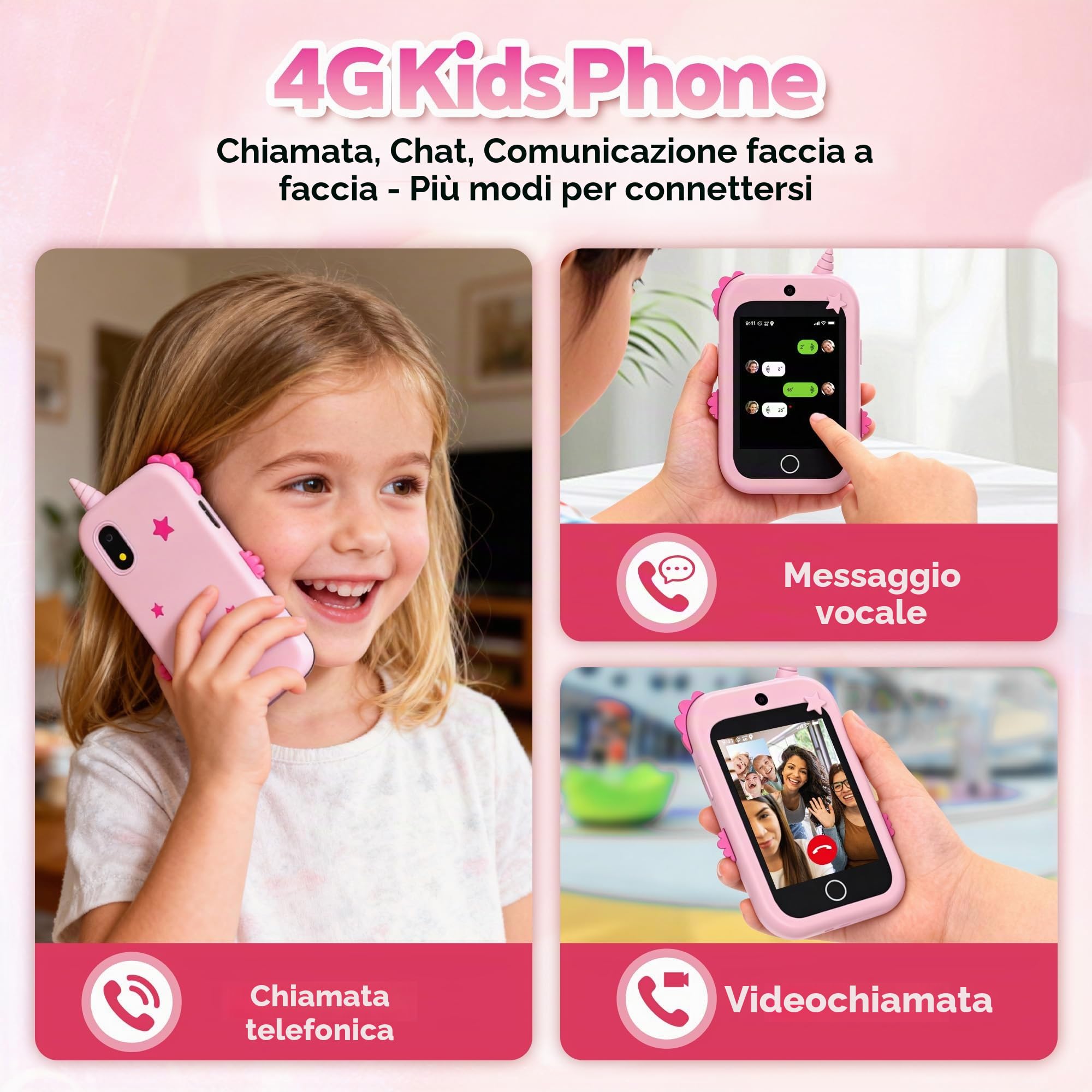 4G Telefono per Bambini GPS Videochiamata Chiamate Contapassi Fotocamera | Telefono Giocattolo per Bambini Modalità Scuola Sveglia, Touchscreen Cellulare per Bambino per Ragazzo e Ragazza Regalo