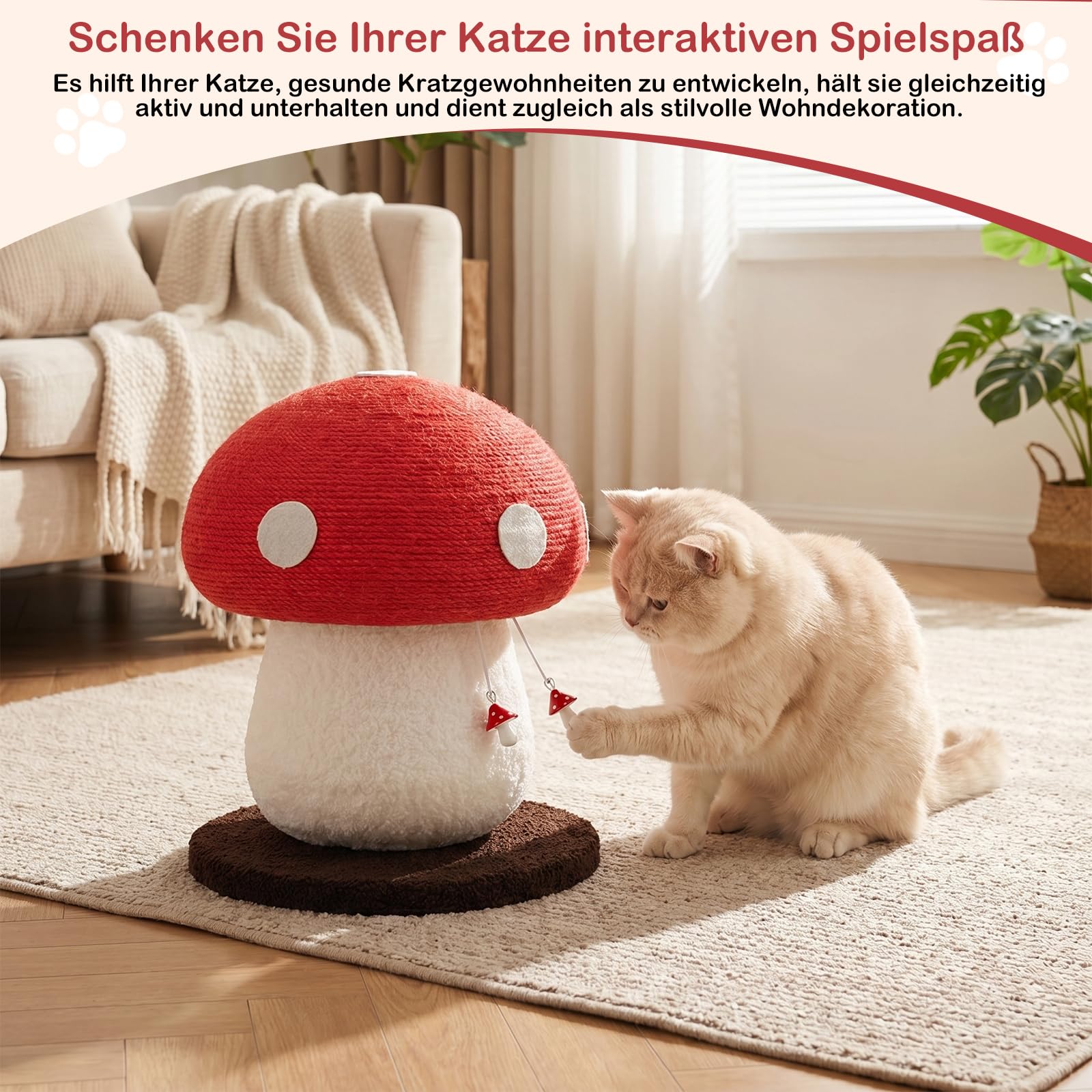 Pilz-Kratzbaum für Katzen, Niedlicher Sisal-Kratzpfosten Stabil Katzenmöbel für Kätzchen und kleine Hauskatzen (Pilze)