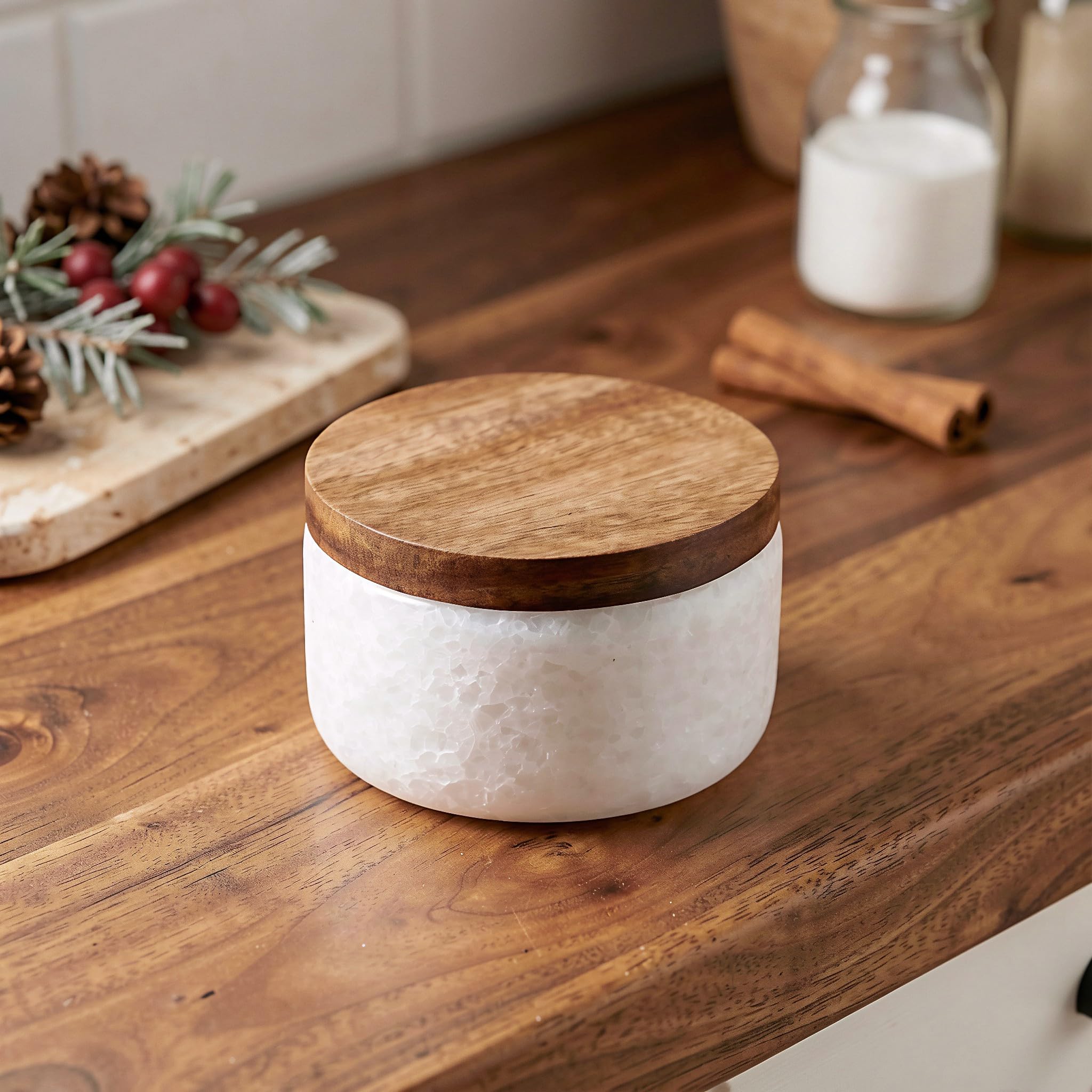 TOYANDONA Pojemnik na przyprawy Marble Salt Cellar, łyżka 6,25 uncji i