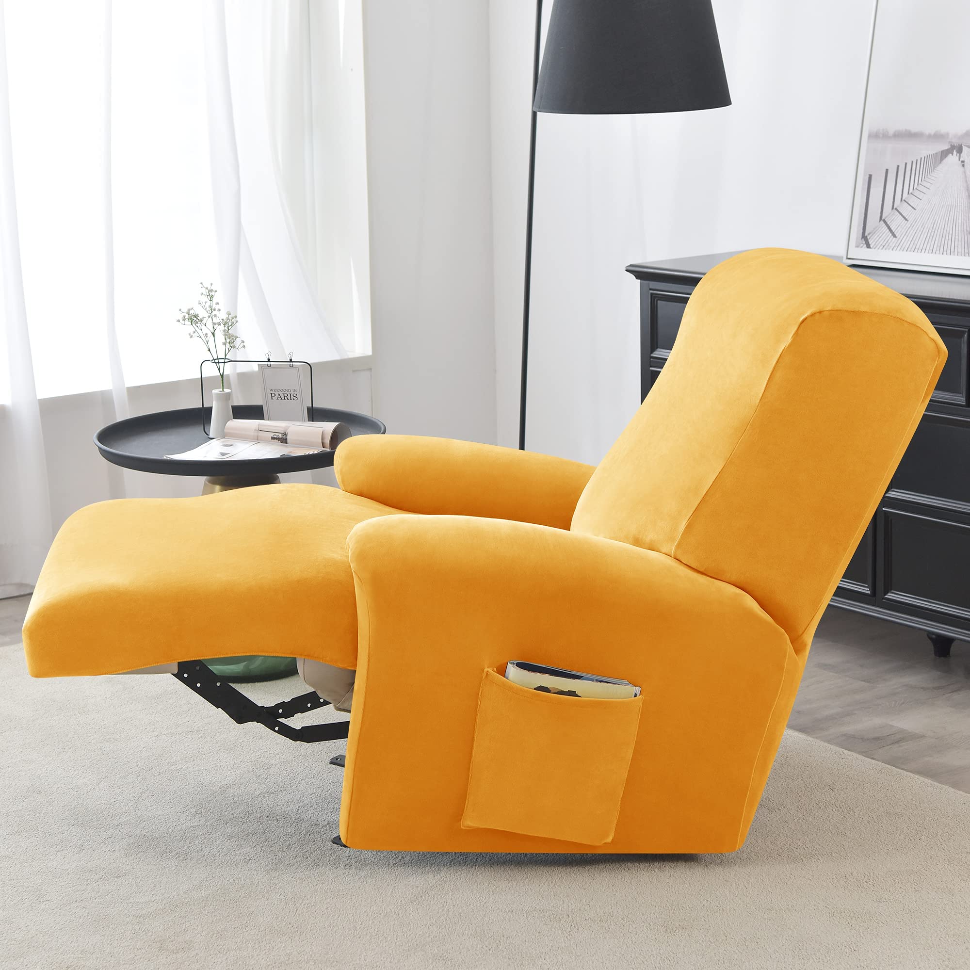 Plush Stretch Recliner Chair Cover - Pet-Friendly Slipcover for Electric Recliners with Side Pocket - Sofa Protector