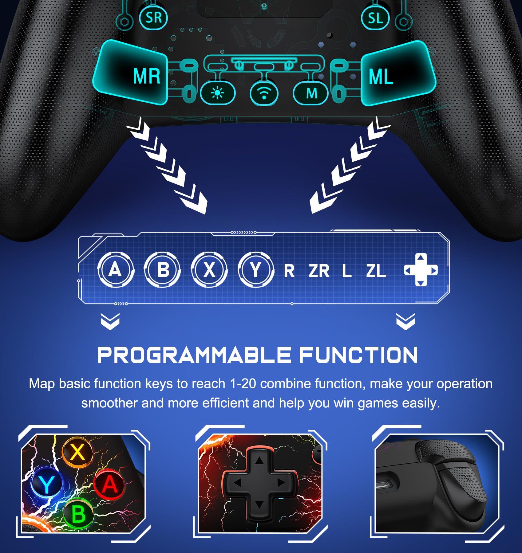 ALEEMTRY Controller Switch Wireless per Switch/Lite/OLED, Switch Controller con Pulsanti Programmabili e di Sincronizzazione/Giroscopio a 6 Assi/Turbo(Modello di Fulmine)
