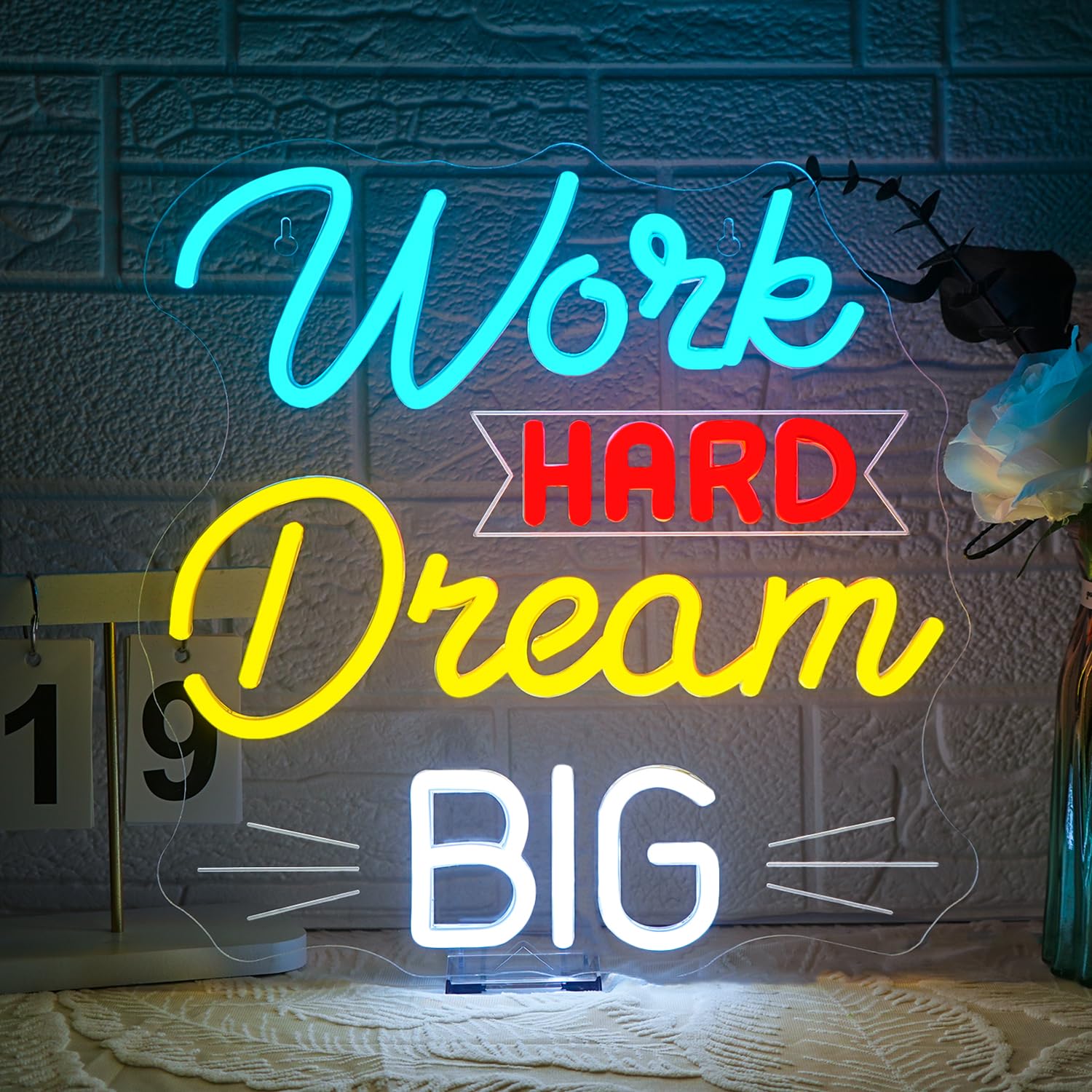 Looklight Work Hard Dream Big Neon Light Sign, Neon Signs for Wall Decor LED Sign USB Powered