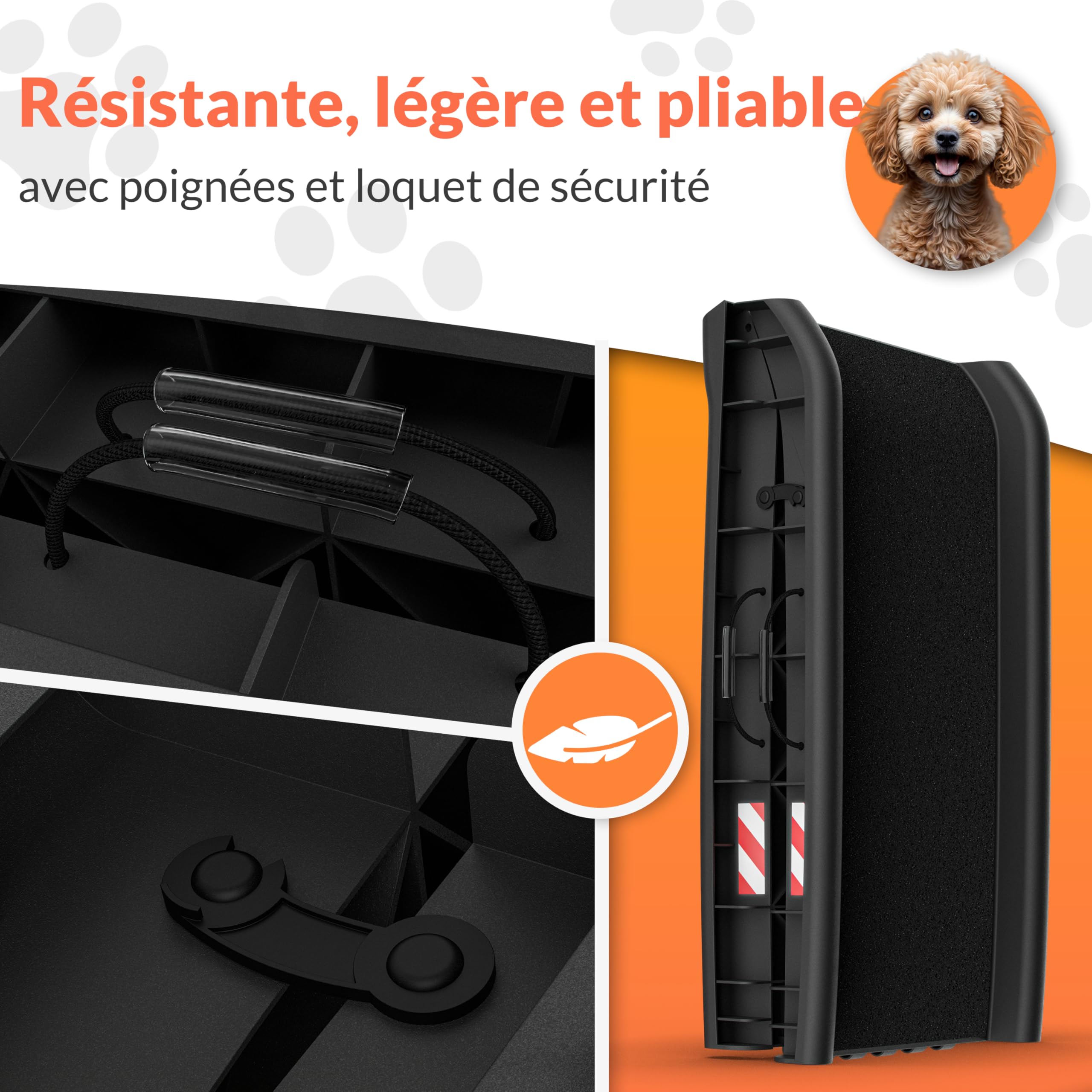 Rampe Pliable pour Chiens avec Réflecteurs Capacité de Charge 90kg Robuste CADOCA