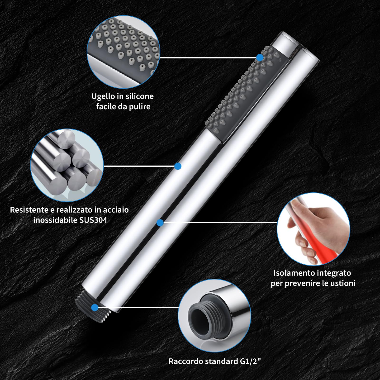 DETBOM Soffione Doccia Acciaio Inossidabile Alta Pressione Anticalcare Cromo 20cm