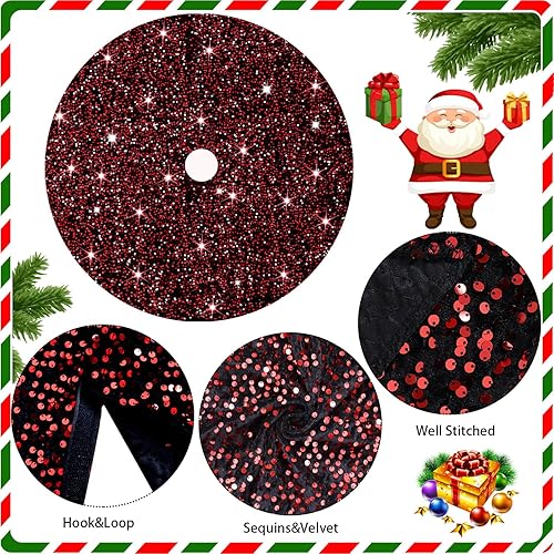 Miniatura 47 de Falda negra para árbol de Navidad de 46 pulgadas, falda de árbol de lentejuelas de terciopelo para árboles grandes, falda de árbol de Navidad