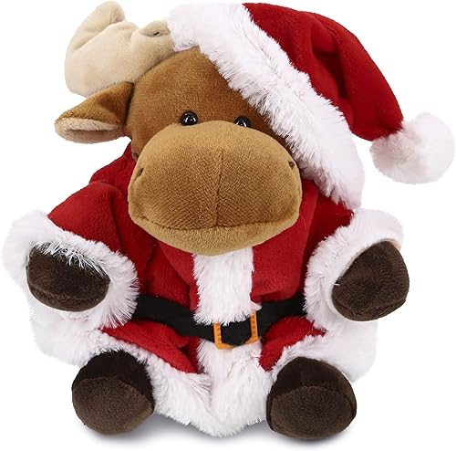 DolliBu Juguete de peluche de alce de Papá Noel, súper suave, disfraz de animal salvaje con traje de Papá Noel rojo, lindo regalo de vida silvestre,