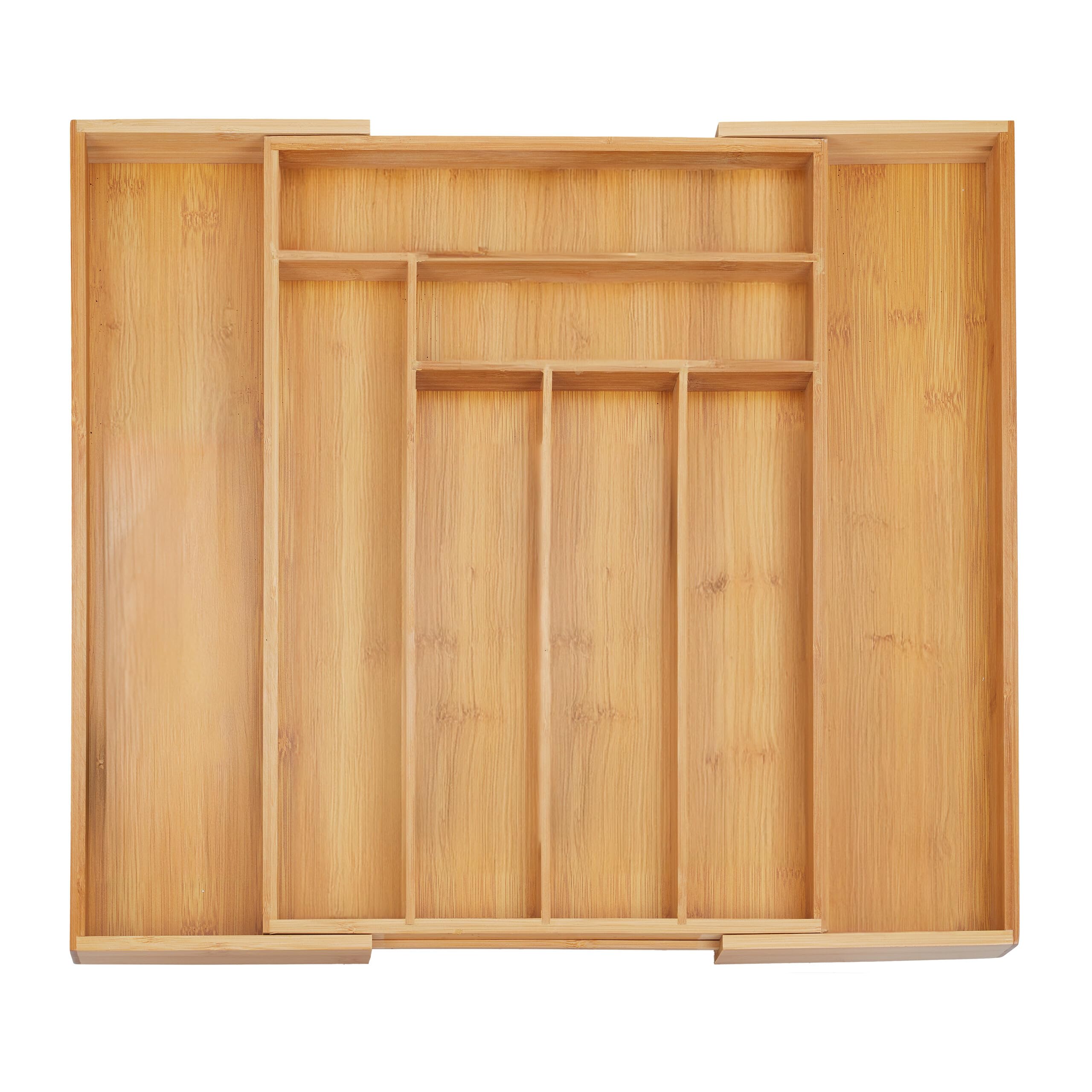 Relaxdays Cubertero Cajón Extensible, Bandeja Cubiertos 8 Compartimentos, Clasificador Bambú, 5x32,5-52x45,5cm, Natural