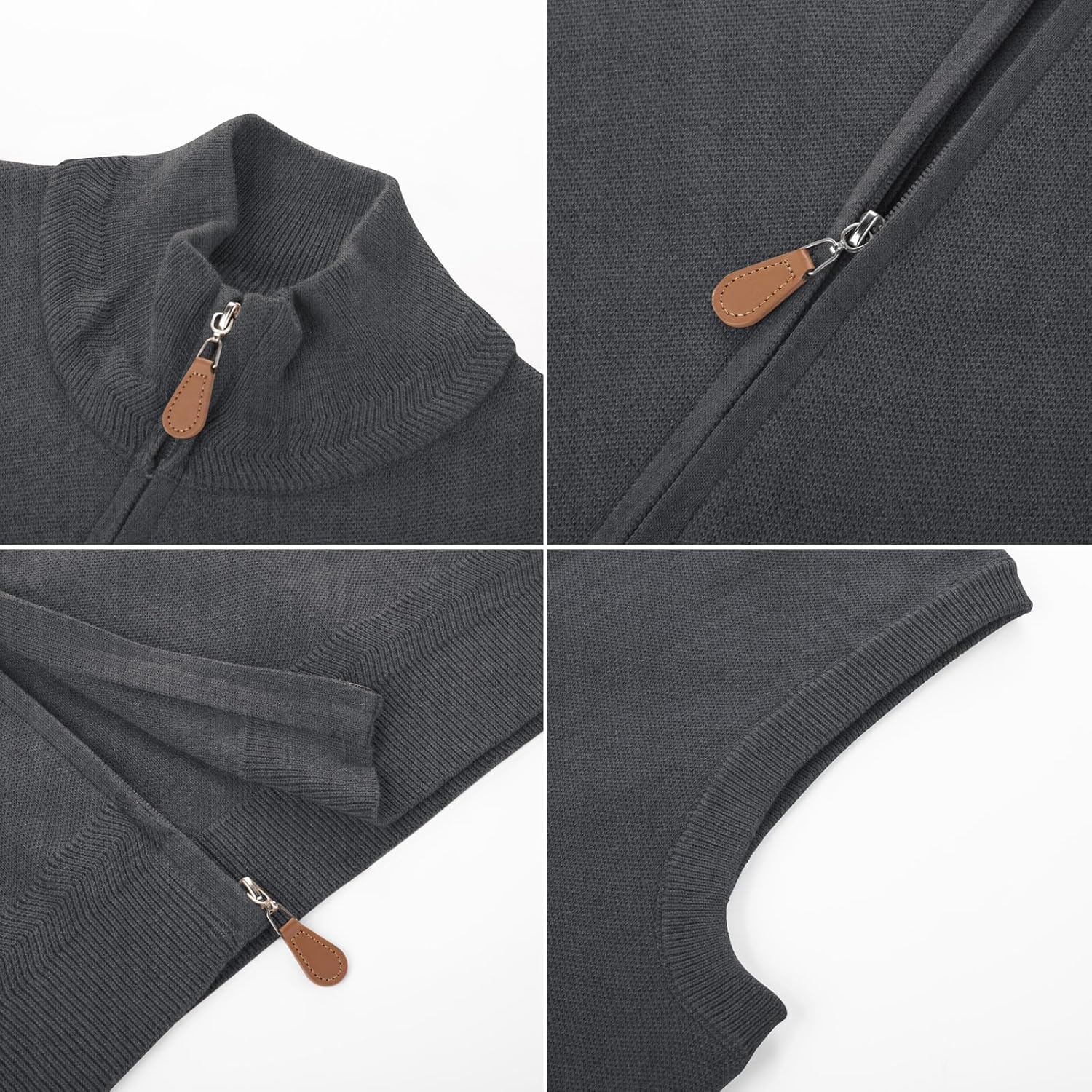 PJ PAUL JONES Mens Sweater Vest Full-Up Knitted Vests Casual Stand Collar Vests Sweater - Image 5