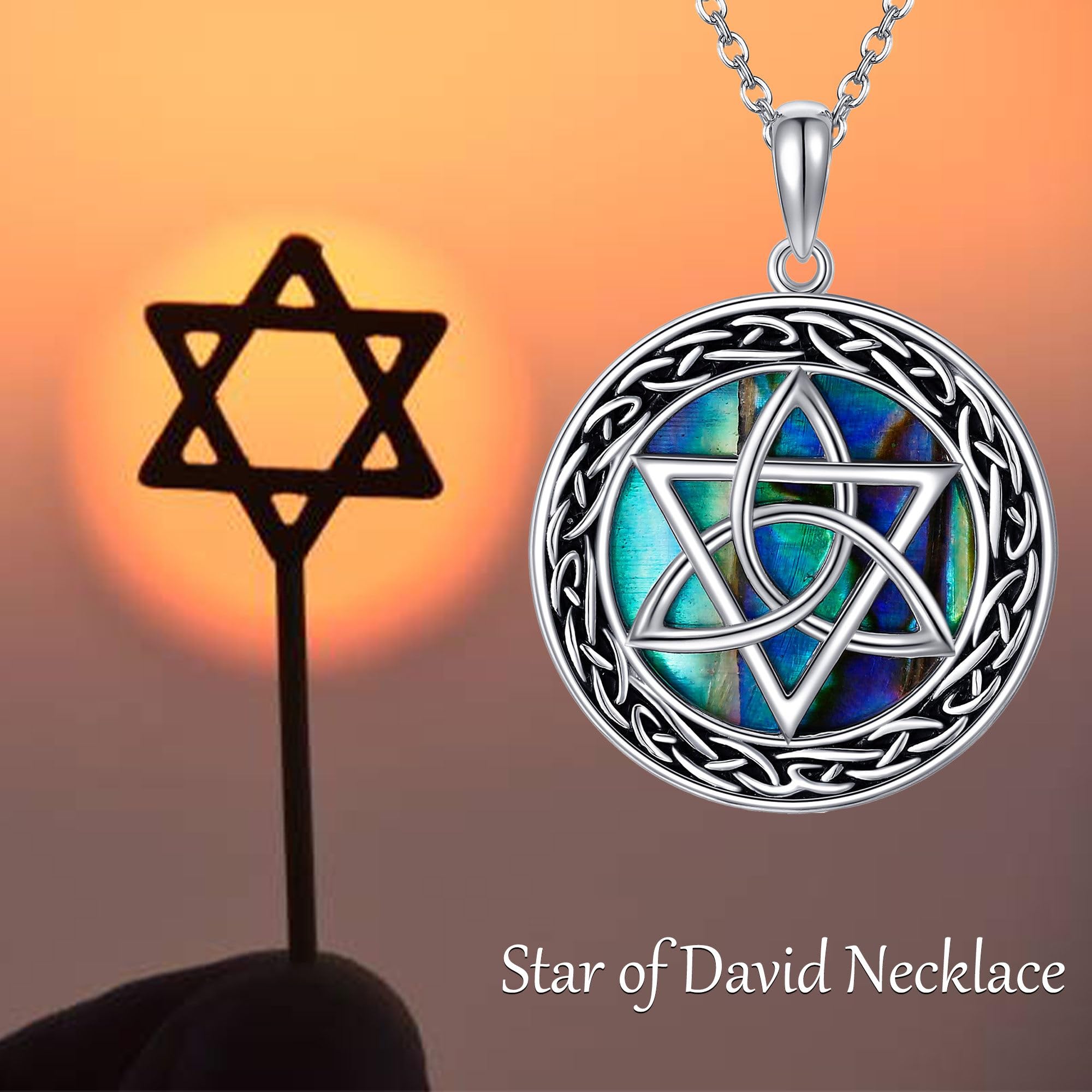 ONEFINITY Collana a forma di stella di David, in argento sterling 925, abalone, conchiglia, nodo celtico, ciondolo a forma di stella di David per donna e uomo, gioielli ebrei di compleanno, Argento