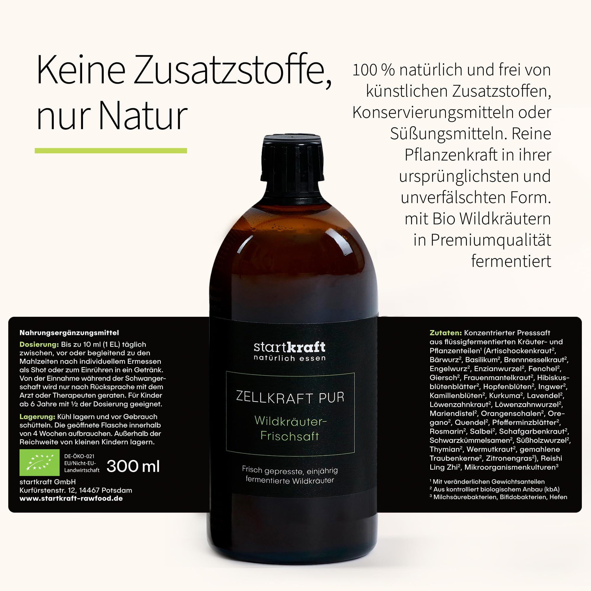 Wildkräuter Frischsaft 300 ml, handgepresst aus 100% fermentierten Wildkräutern, mit effektiven Mikroorganismen, Wildkräuterferment Saft, Nahrungsergänzungsmittel vegan und glutenfrei
