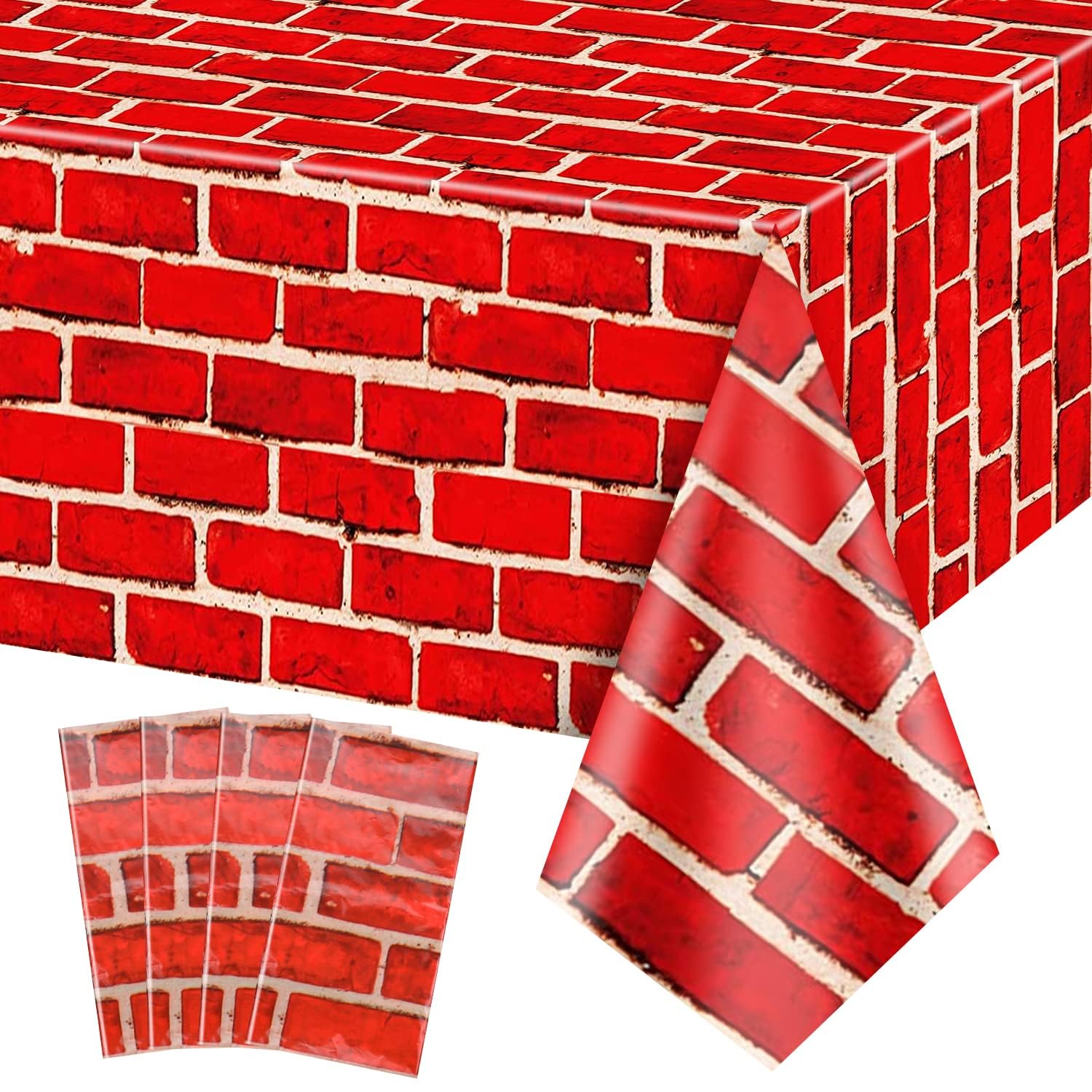 4 Pcs Red Brick Tablecloths, 51in x 108in Brick Wall Backdrop, Brick Table Covers, Brick Wall Scene Backdrop Decoration for Holiday, Birthday, Christmas (4, 51'' x 108'')