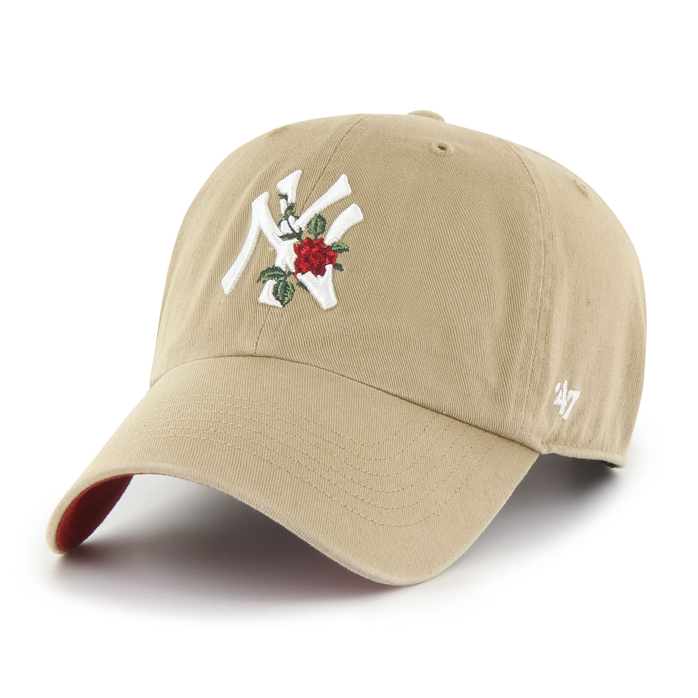 47 New York Yankees Thorn Clean Up Dad Hat Baseball Cap - Khaki/Rose, Khaki, Red