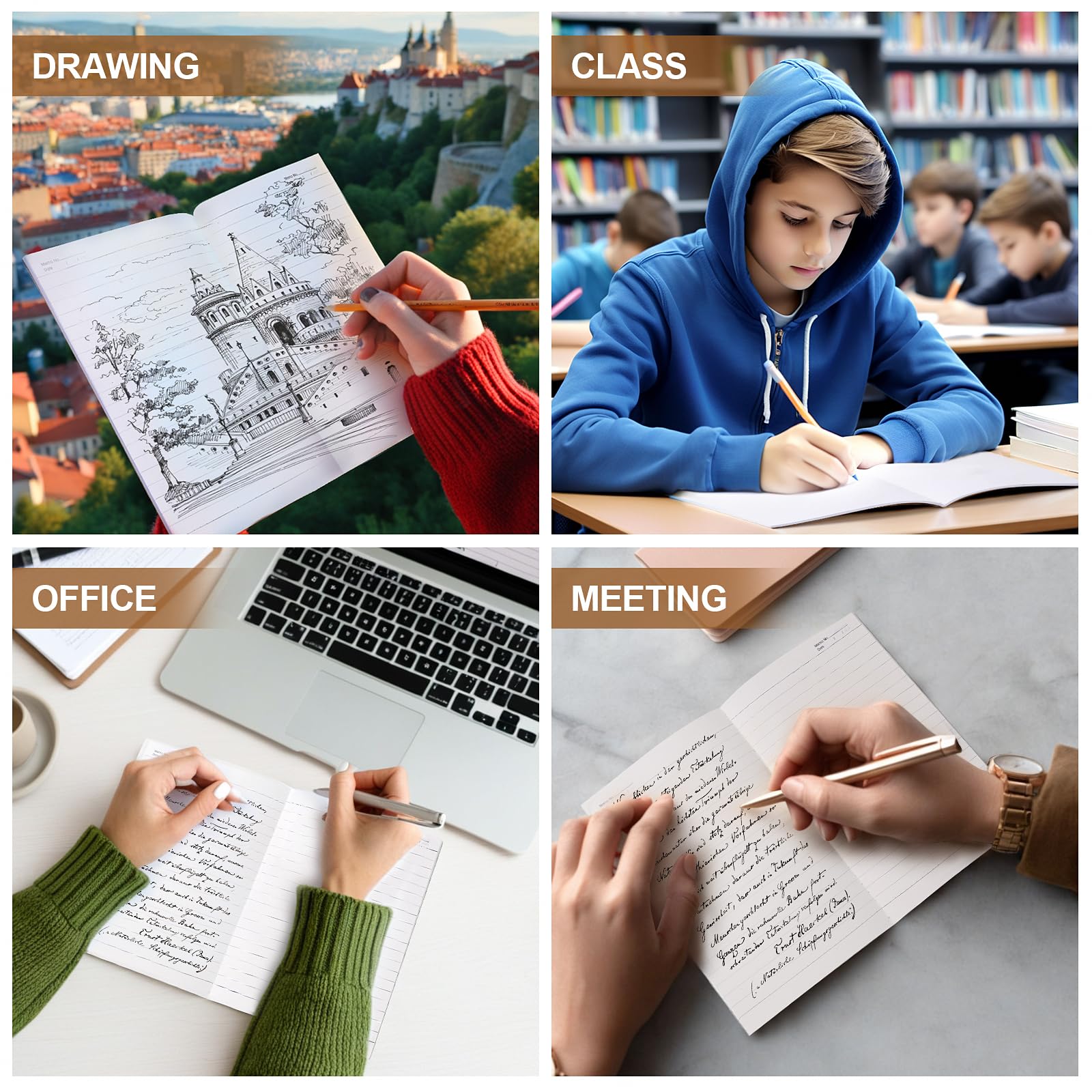 YGPHO Confezione da 60 quaderni a righe in carta kraft, formato A5, 80 g/m², 60 pagine/30 fogli A5, quaderni per argomenti, set per scrittura scolastica e ufficio