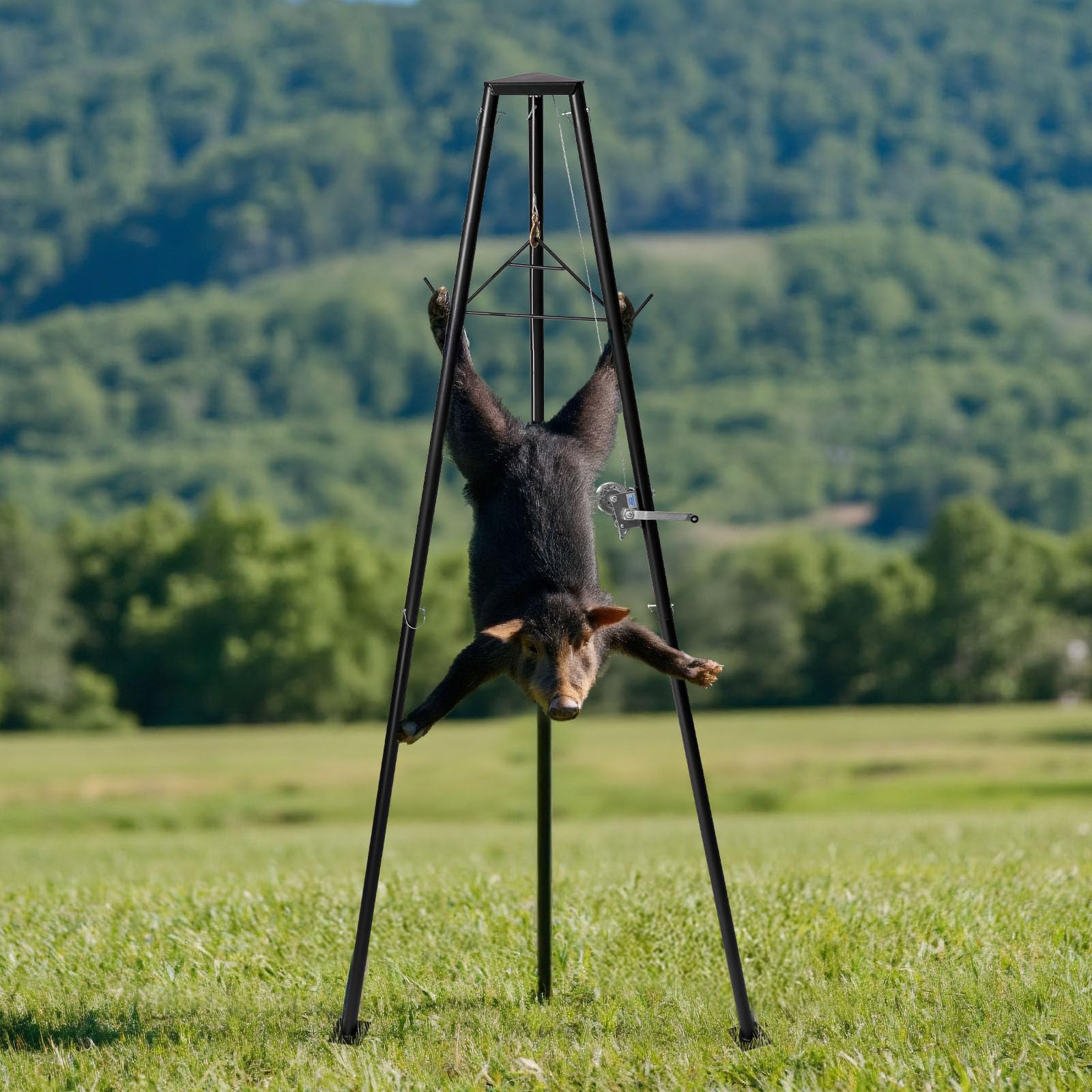 VEVOR Game Hoist, 227 kg Tragkraft, Jagd-Wildhebezeug mit Seilwinde und Gambrel, Wildaufhänger, Jagdspiel Zubehör zur Enthäutung und Reinigung von Jagdwild, 1300 x 1100 x 2750 mm, Schwarz