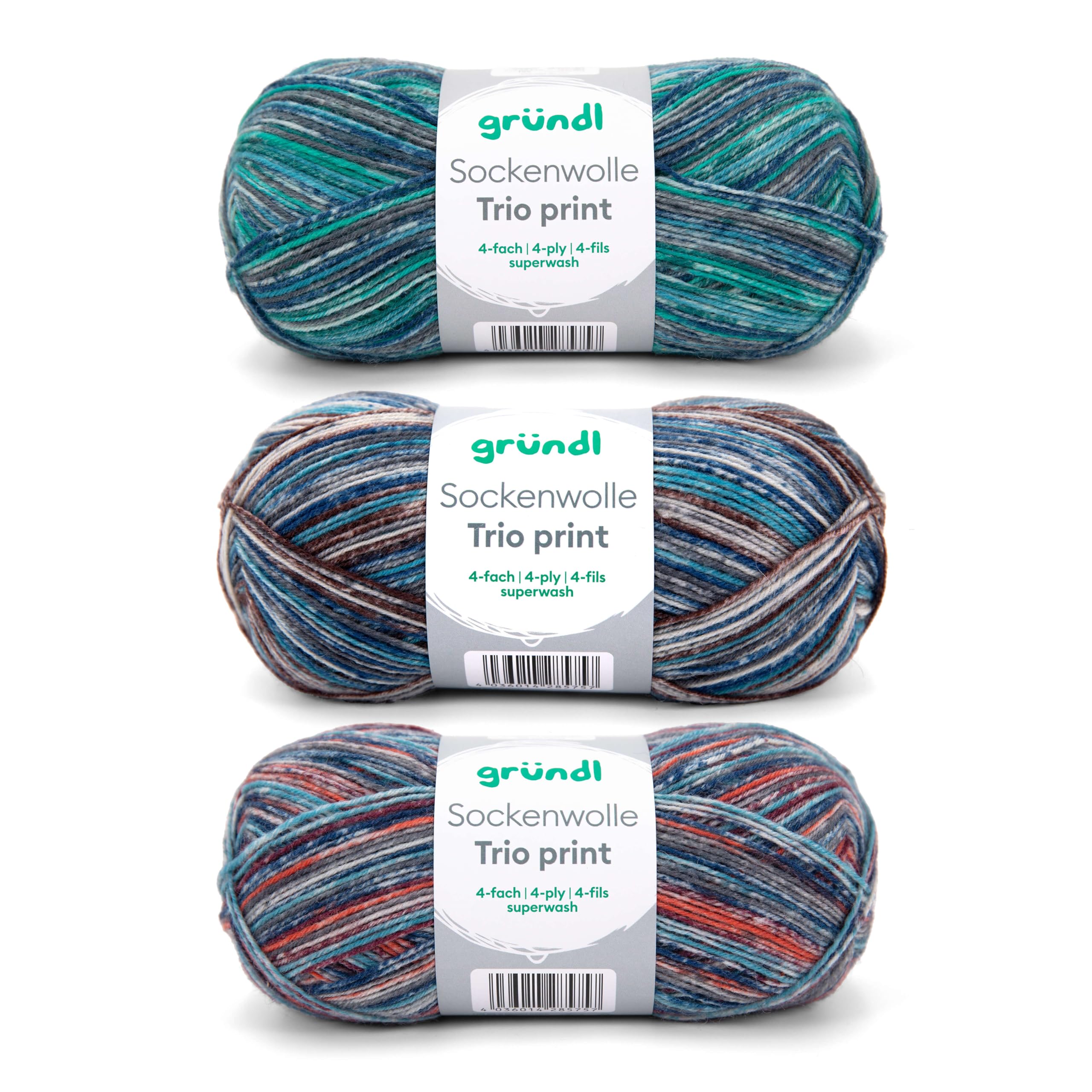 120 3 X 100 G Blue Copper Gründl Sock Wool Trio Knitting Set Of 3 X 100 G Sock Yarn (75% Virgin Wool (Superwash), 25% Polyamide) + Instructions (English Language Not Guaranteed), Blue Copper