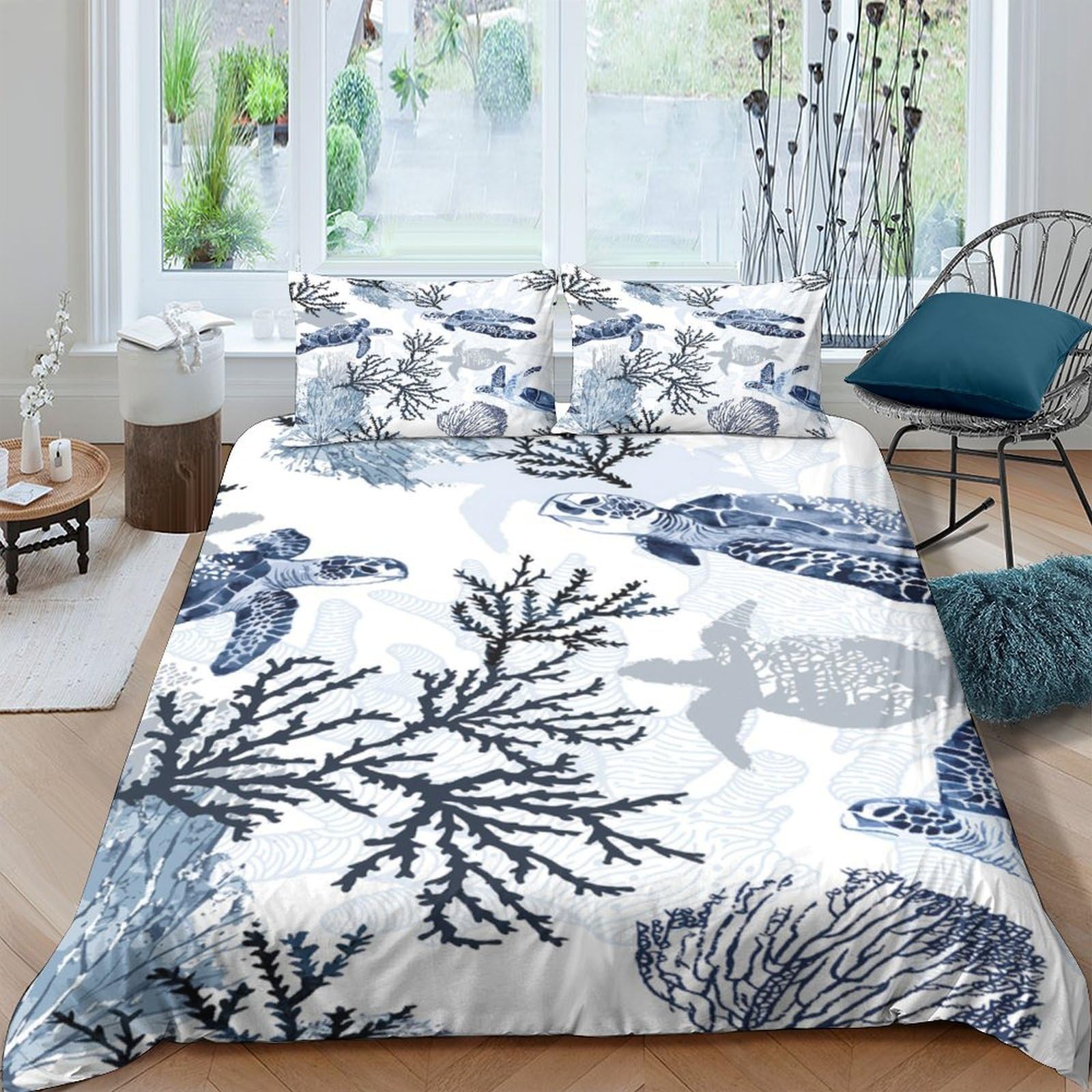 Ctjqhvkz Style-5 3D Printed Ocean Turtle Fitted Sheet Microfiber Soft Blue Coral Mattress Cover For Bedroom Home Dorm Decor Single（135X200cm）