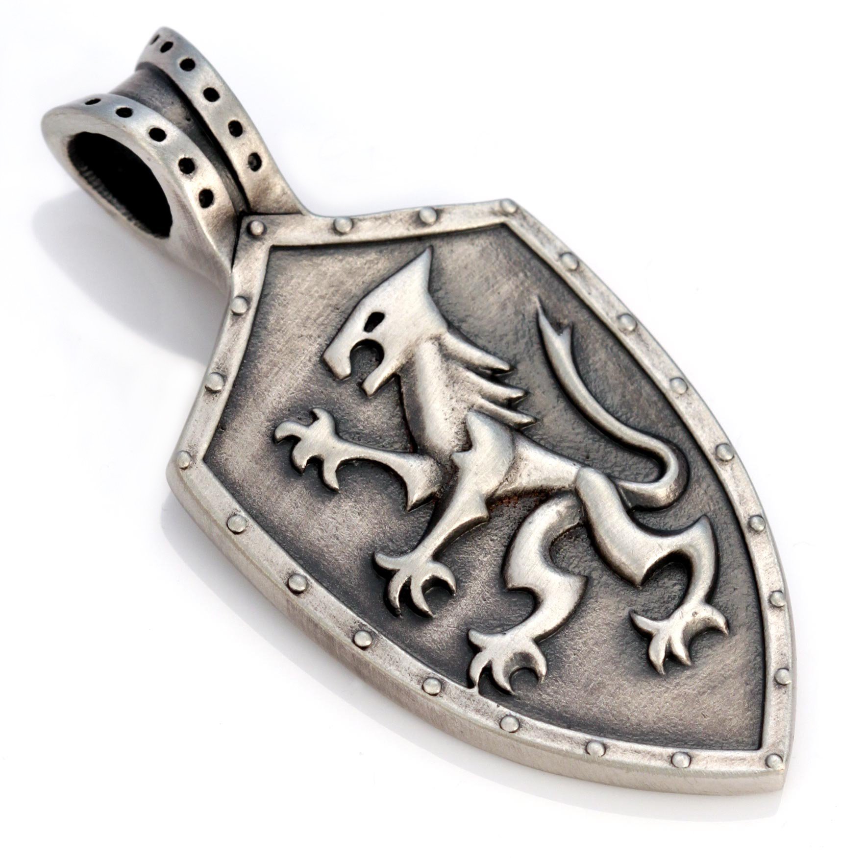 Bico Knights Shield Pendant (E320) - protector of those around you - Satin Silver Finished by Bico