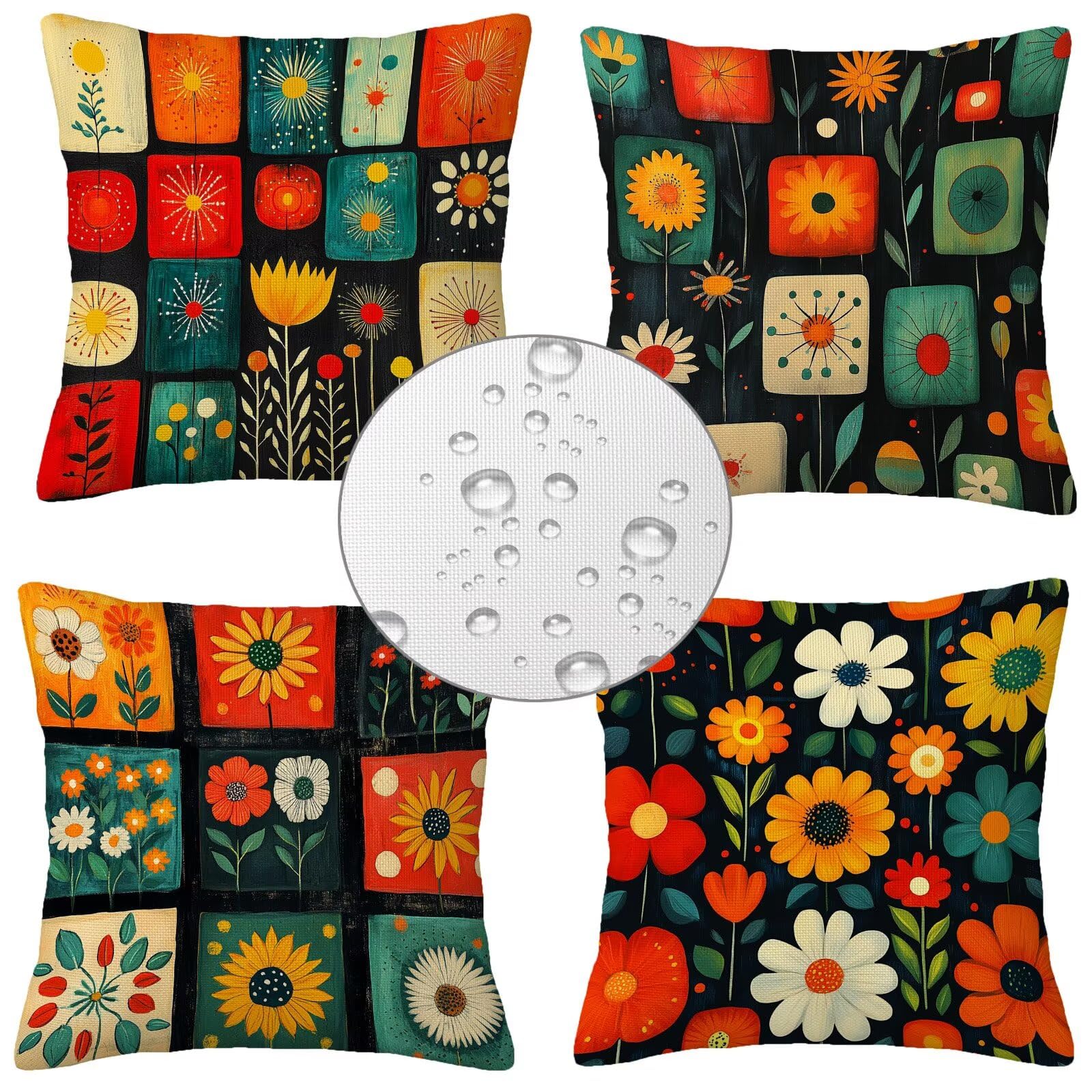 Wodoodporne poszewki na poduszki na zewnątrz Bohemia Poszewka na poduszkę 60 x 60 cm Zestaw 4 kwadratowych lniana Dekoracyjna poszewka na poduszkę na sofę Taras Krzesło ogrodowe Poduszki (dzikie