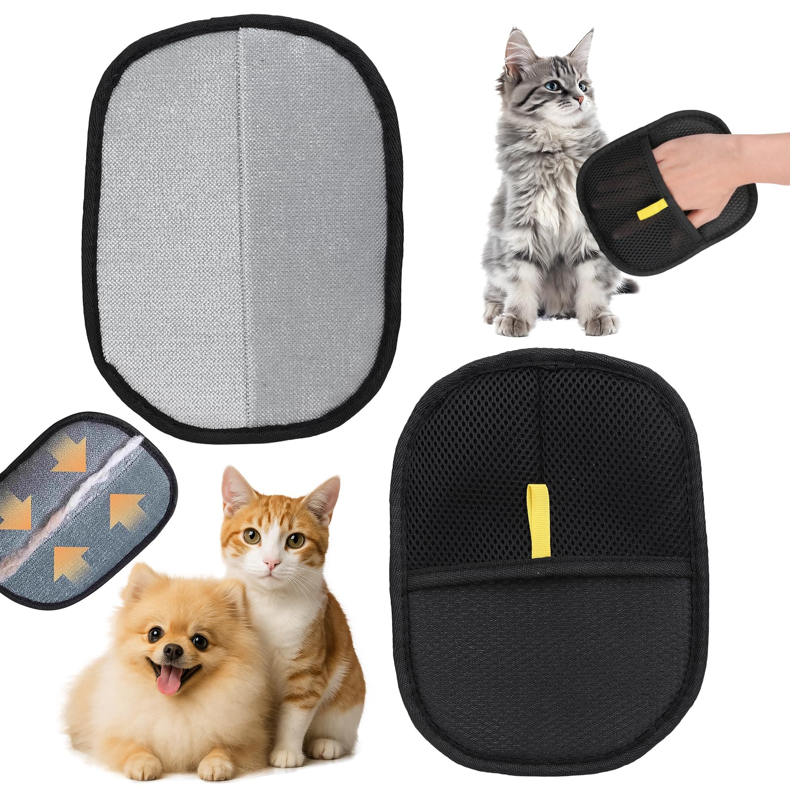 2 Pièces Gant Anti Poils Animaux,Gant Poil Chat,Antistatique Et Lavable,Efficace pour Chiens Et Chats,avec PoignéE AntidéRapante,pour Le Toilettage, Le Massage Et La Propreté-Noir