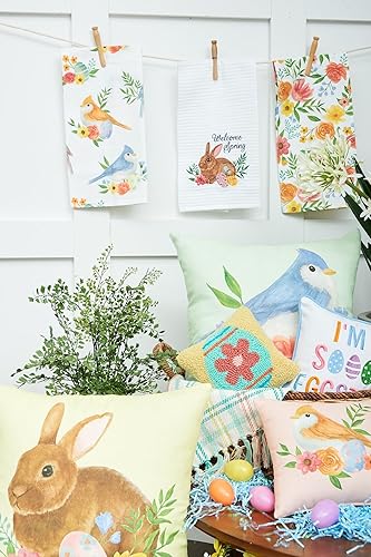 Miniatura 3 de C&F Home Almohada tejida de conejo floral amarillo de 18 x 18 pulgadas para fundas decorativas de primavera para sofá y cama, 18 x 18 pulgadas, verde