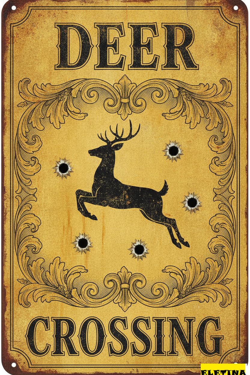 Personalized Sign for Man Cave Warning Deer Crossing Wall Decor Metal Caution Warning Metal Poster Driveway High Way Street Gate Yard 8x12in Business Road Decor Metal Art Private Property Decorative
