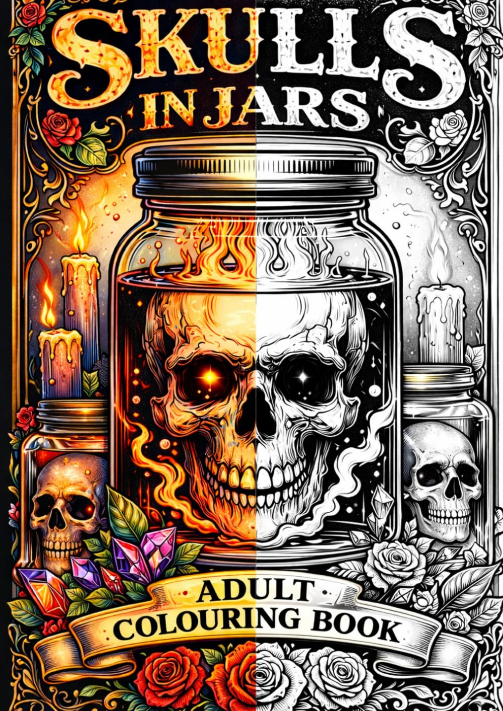 Skulls in Jars: Dark Gothic Skull Coloring Book for Adults – Spooky Halloween Skulls, Creepy Art and Macabre Coloring Pages